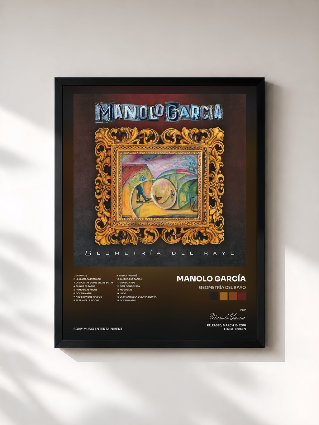 #noir Tableau de l'album Geometría del Rayo de Manolo García, cadre noir, imprimé et encadré en France
