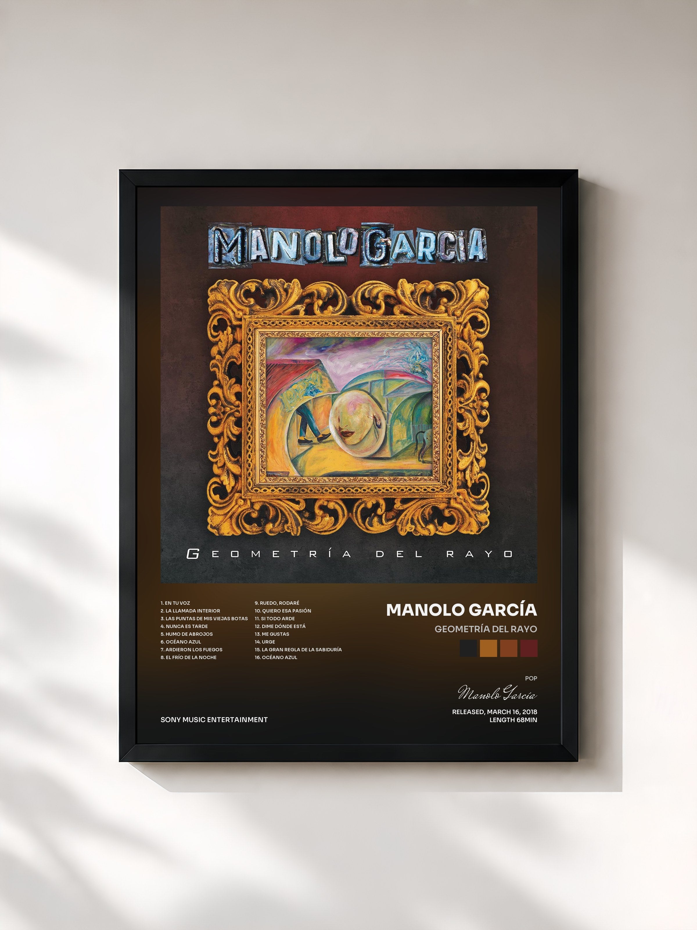 #noir Tableau de l'album Geometría del Rayo de Manolo García, cadre noir, imprimé et encadré en France