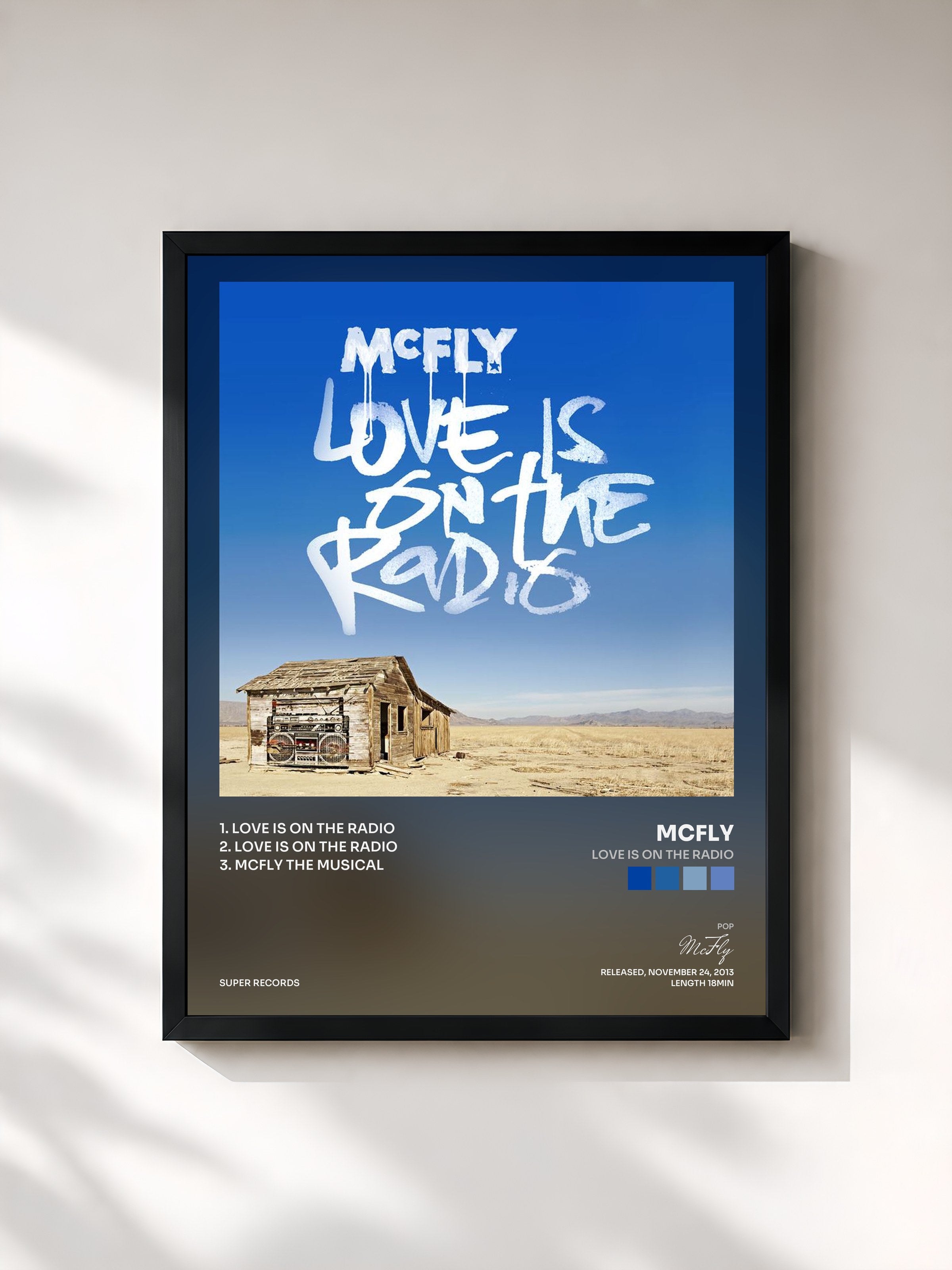 #noir Tableau de l'album Love Is On The Radio de McFly, cadre noir, imprimé et encadré en France