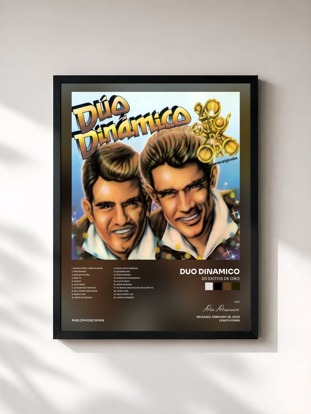 #noir Tableau de l'album 20 Exitos De Oro de Duo Dinamico, cadre noir, imprimé et encadré en France
