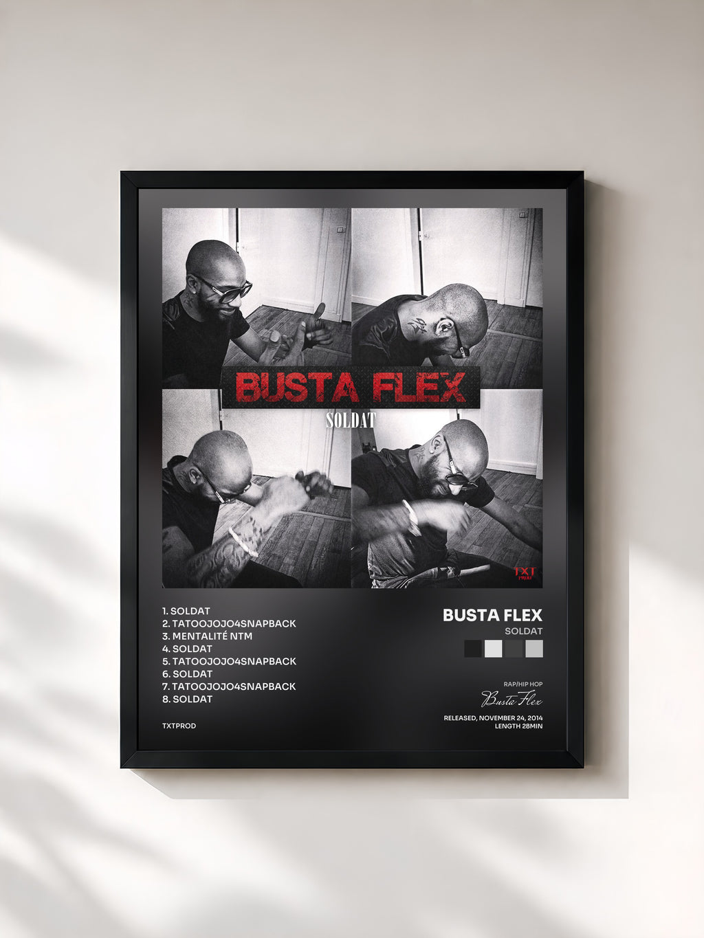 #noir Tableau de l'album Soldat de Busta Flex, cadre noir, imprimé et encadré en France