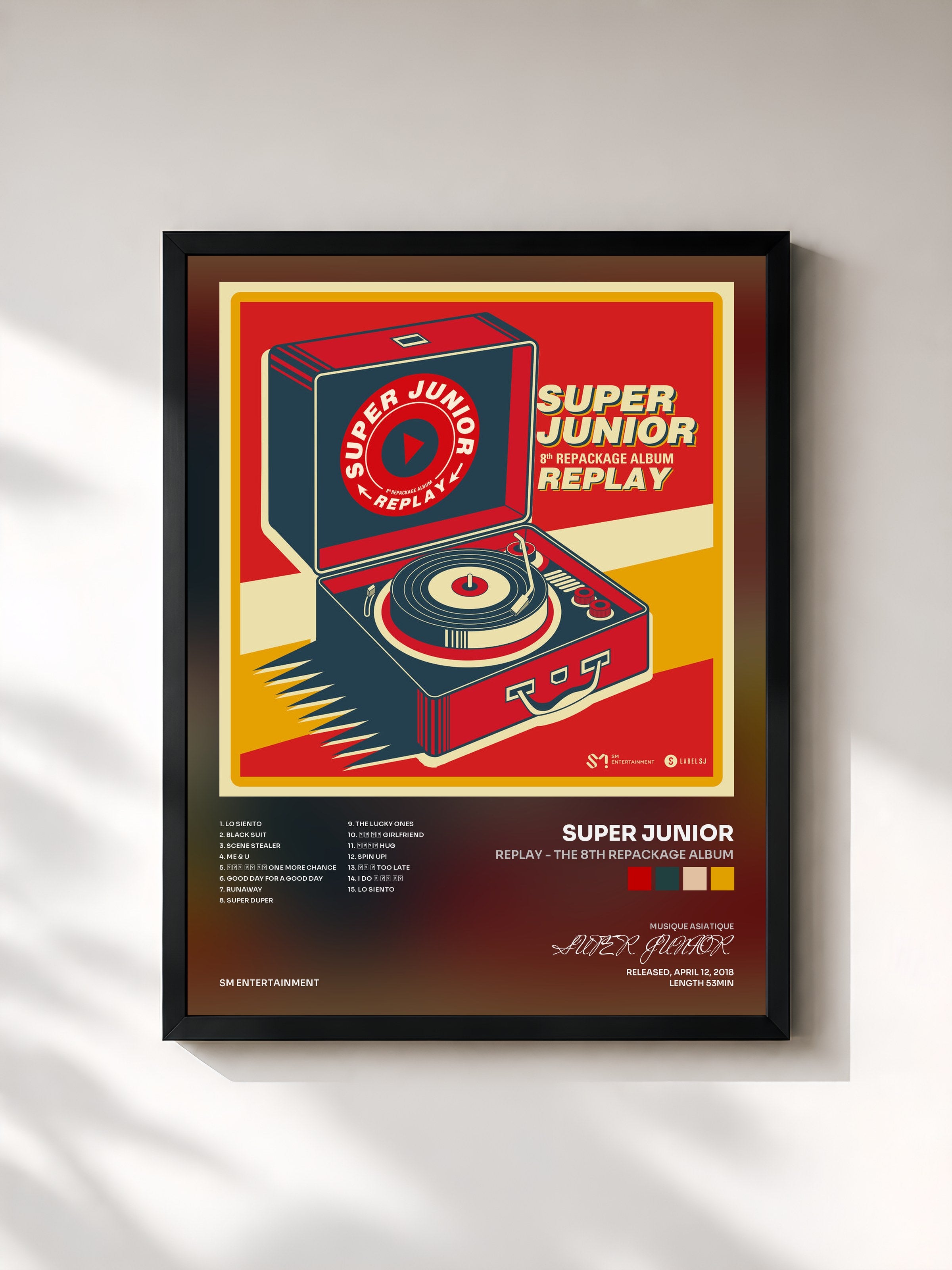 #noir Tableau de l'album REPLAY - The 8th Repackage Album de SUPER JUNIOR, cadre noir, imprimé et encadré en France