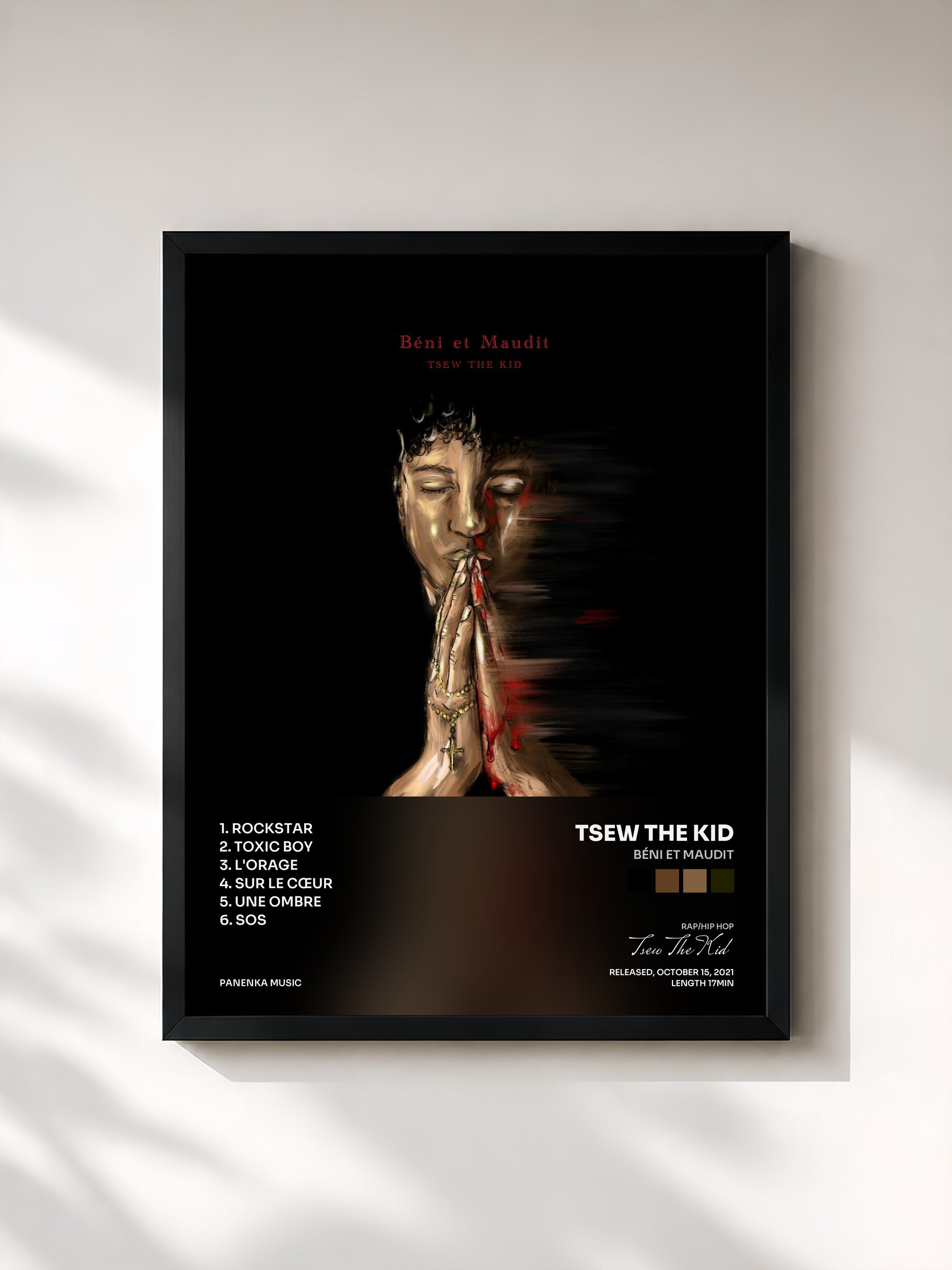 #noir Tableau de l'album Béni et maudit de Tsew The Kid, cadre noir, imprimé et encadré en France