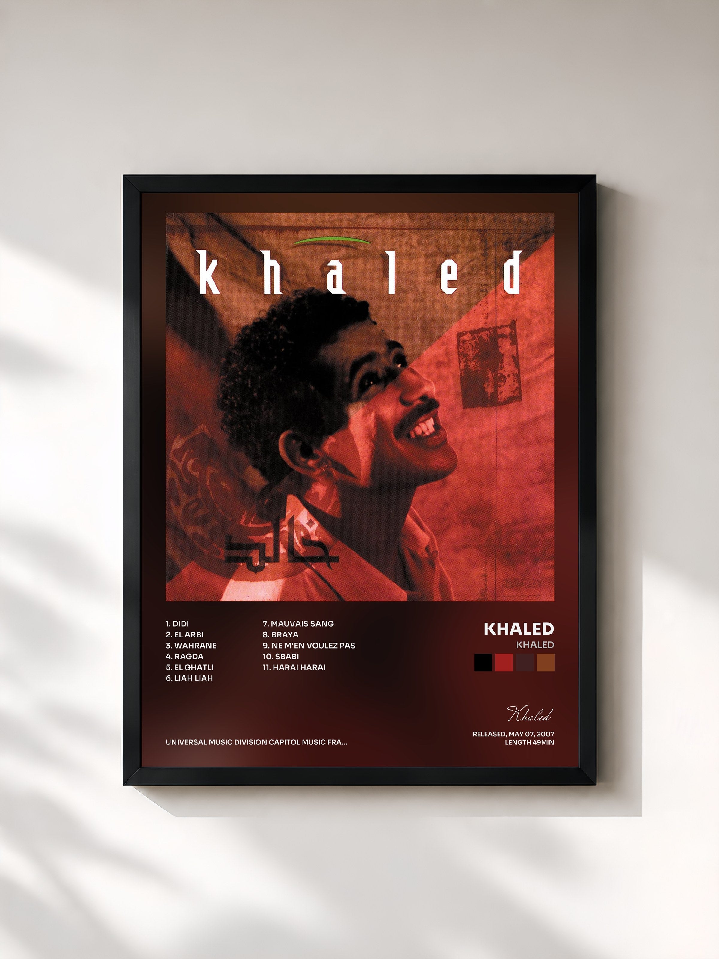 #noir Tableau de l'album Khaled de Khaled, cadre noir, imprimé et encadré en France