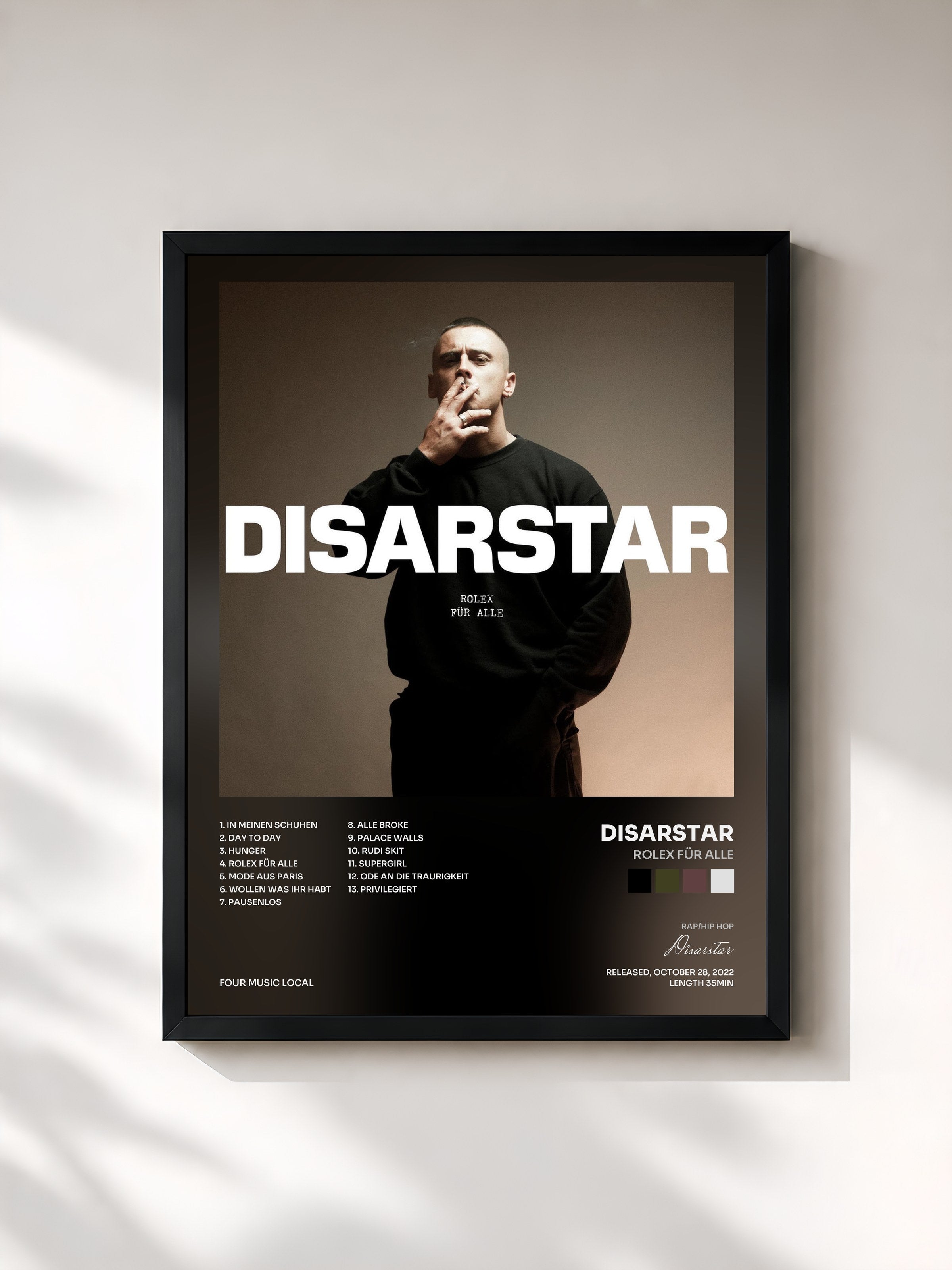 #noir Tableau de l'album ROLEX FÜR ALLE de Disarstar, cadre noir, imprimé et encadré en France