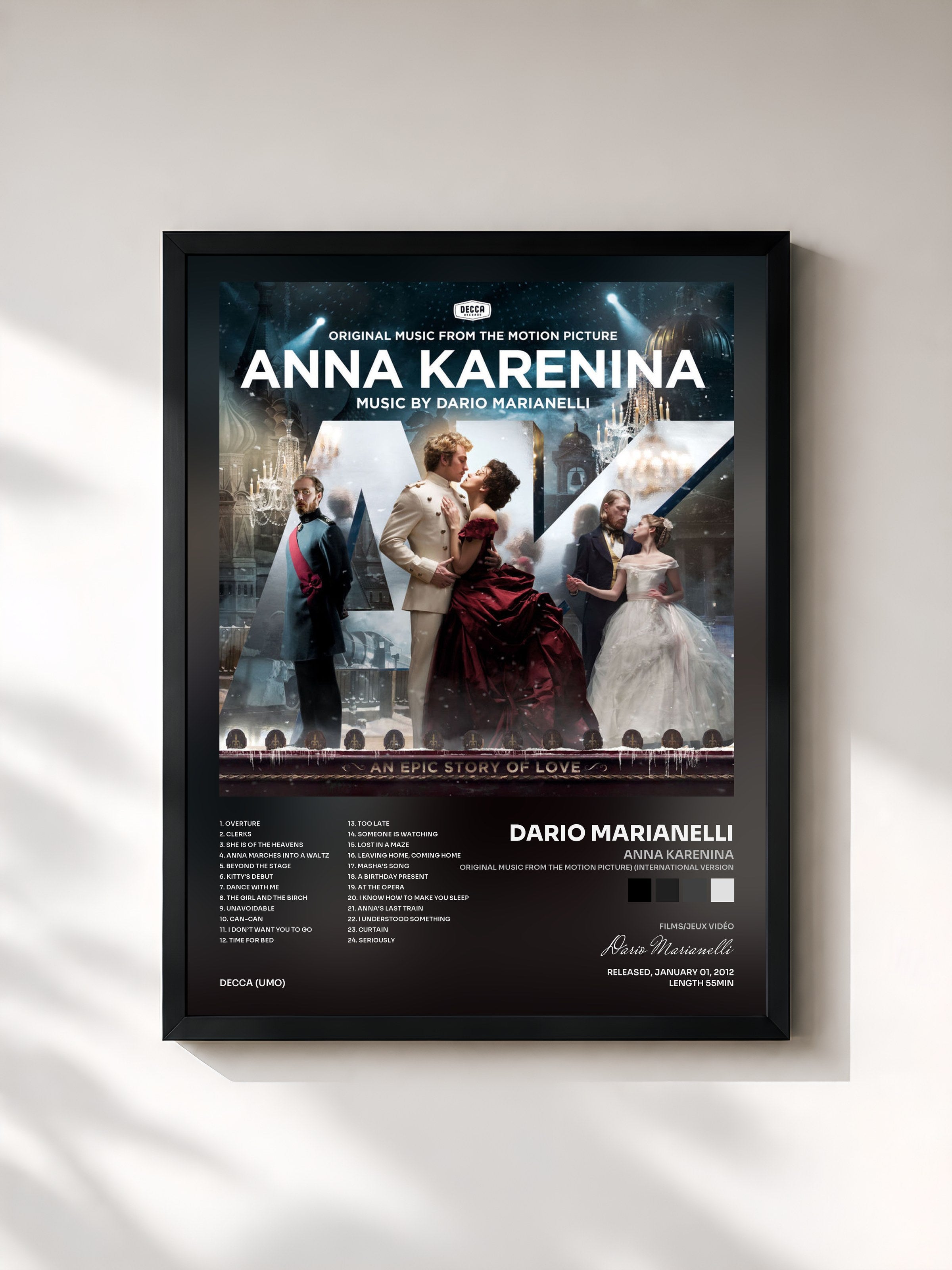 #noir Tableau de l'album Anna Karenina (Original Music From The Motion Picture) (International Version) de Dario Marianelli, cadre noir, imprimé et encadré en France