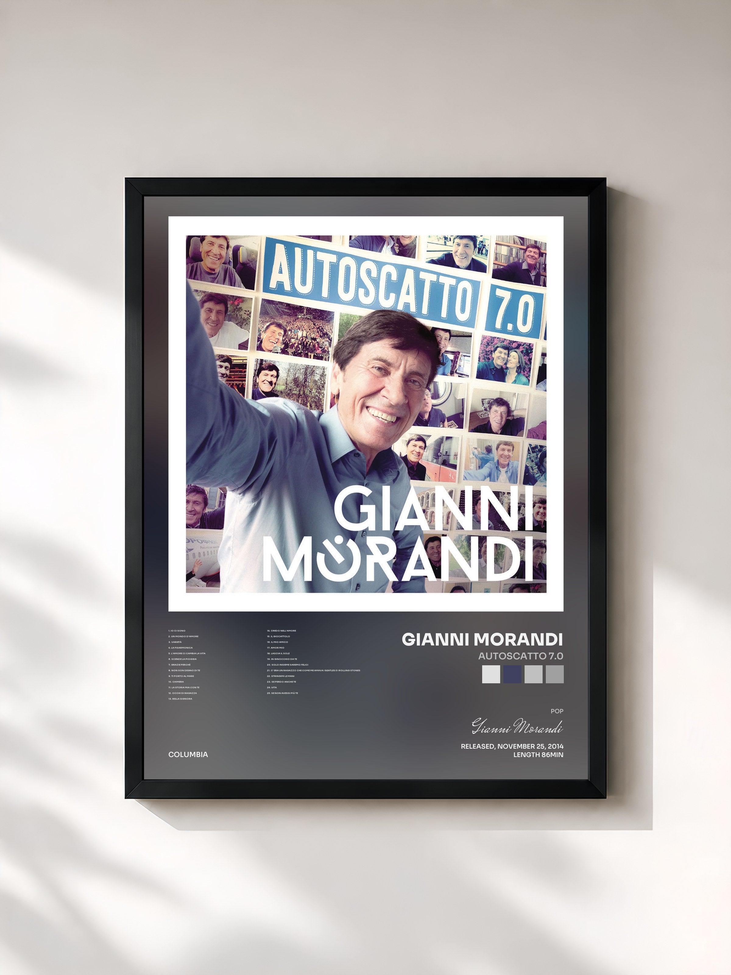 #noir Tableau de l'album Autoscatto 7.0 de Gianni Morandi, cadre noir, imprimé et encadré en France