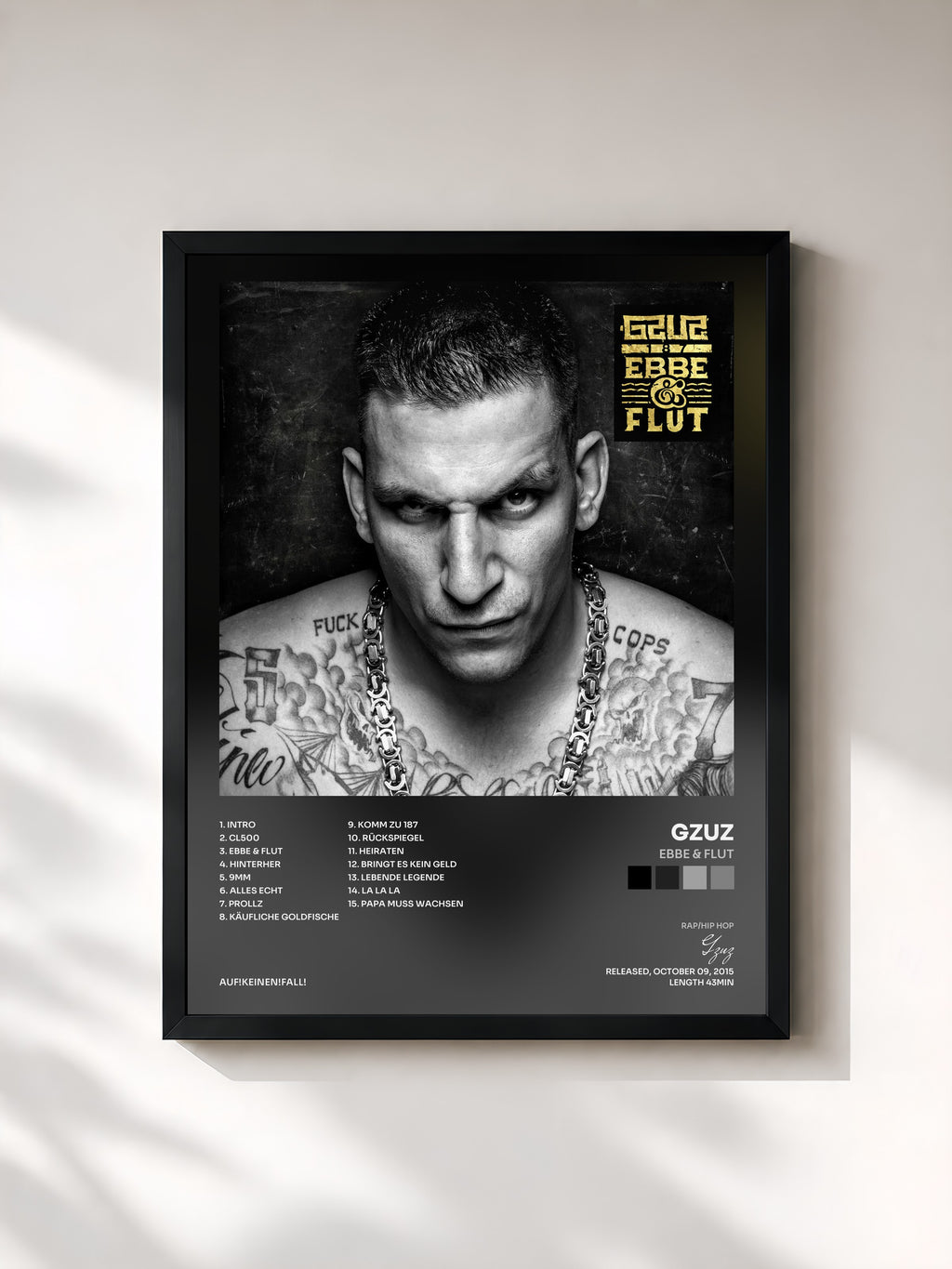 #noir Tableau de l'album Ebbe & Flut de Gzuz, cadre noir, imprimé et encadré en France
