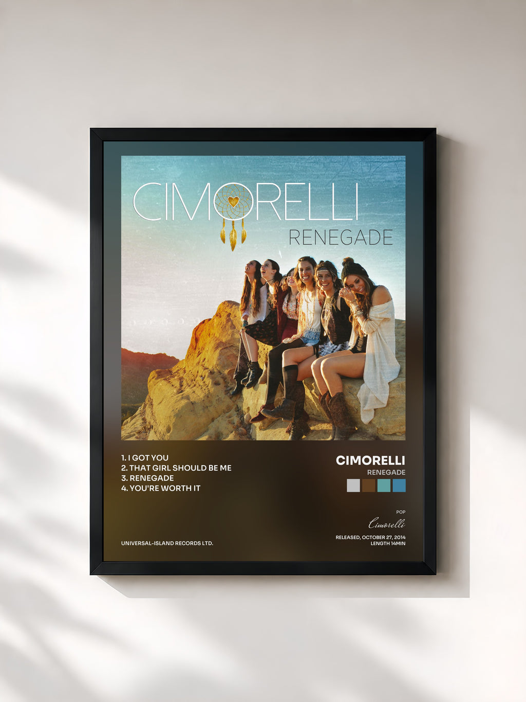 #noir Tableau de l'album Renegade de Cimorelli, cadre noir, imprimé et encadré en France