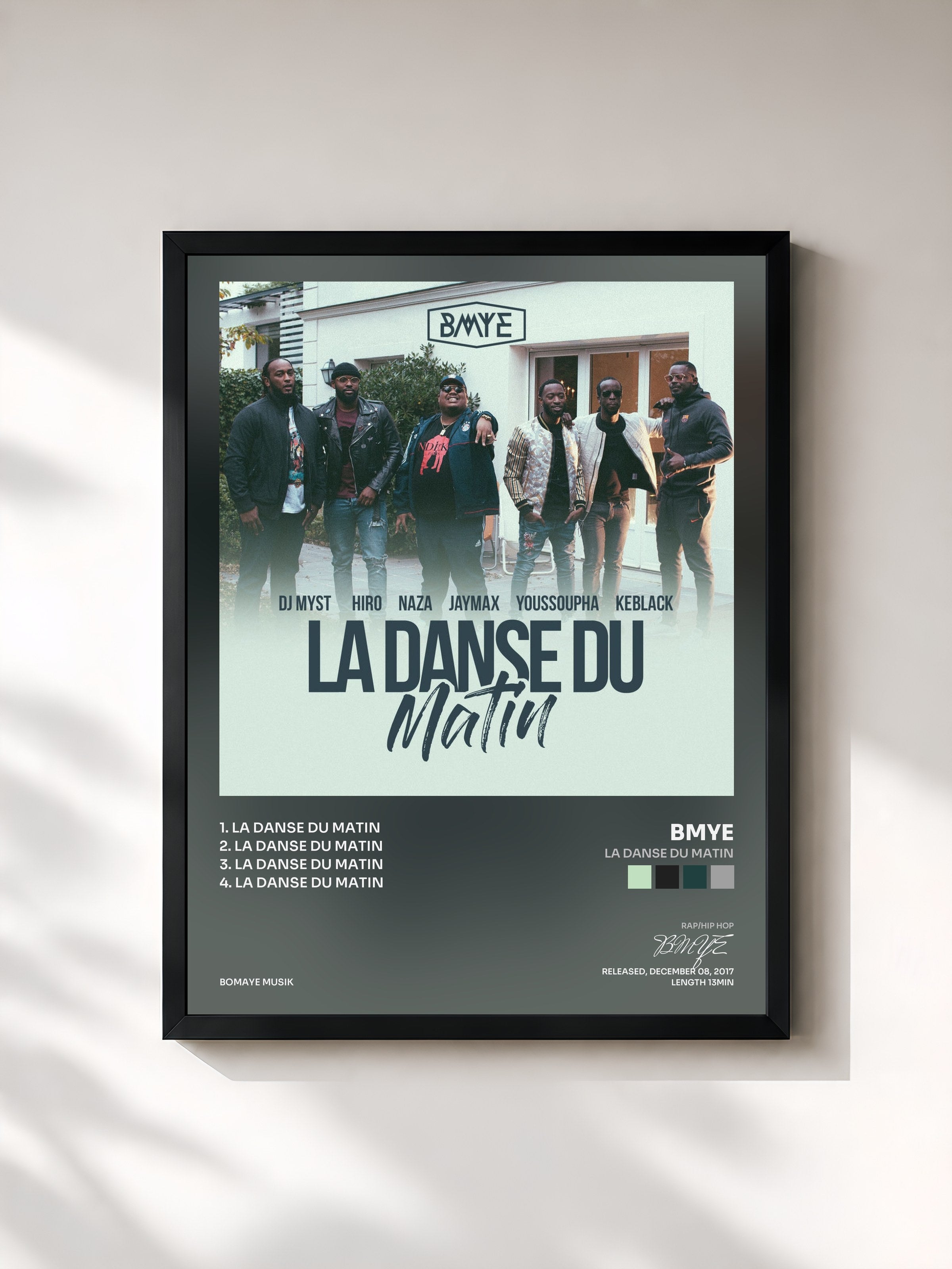 #noir Tableau de l'album La danse du matin de BMYE, cadre noir, imprimé et encadré en France