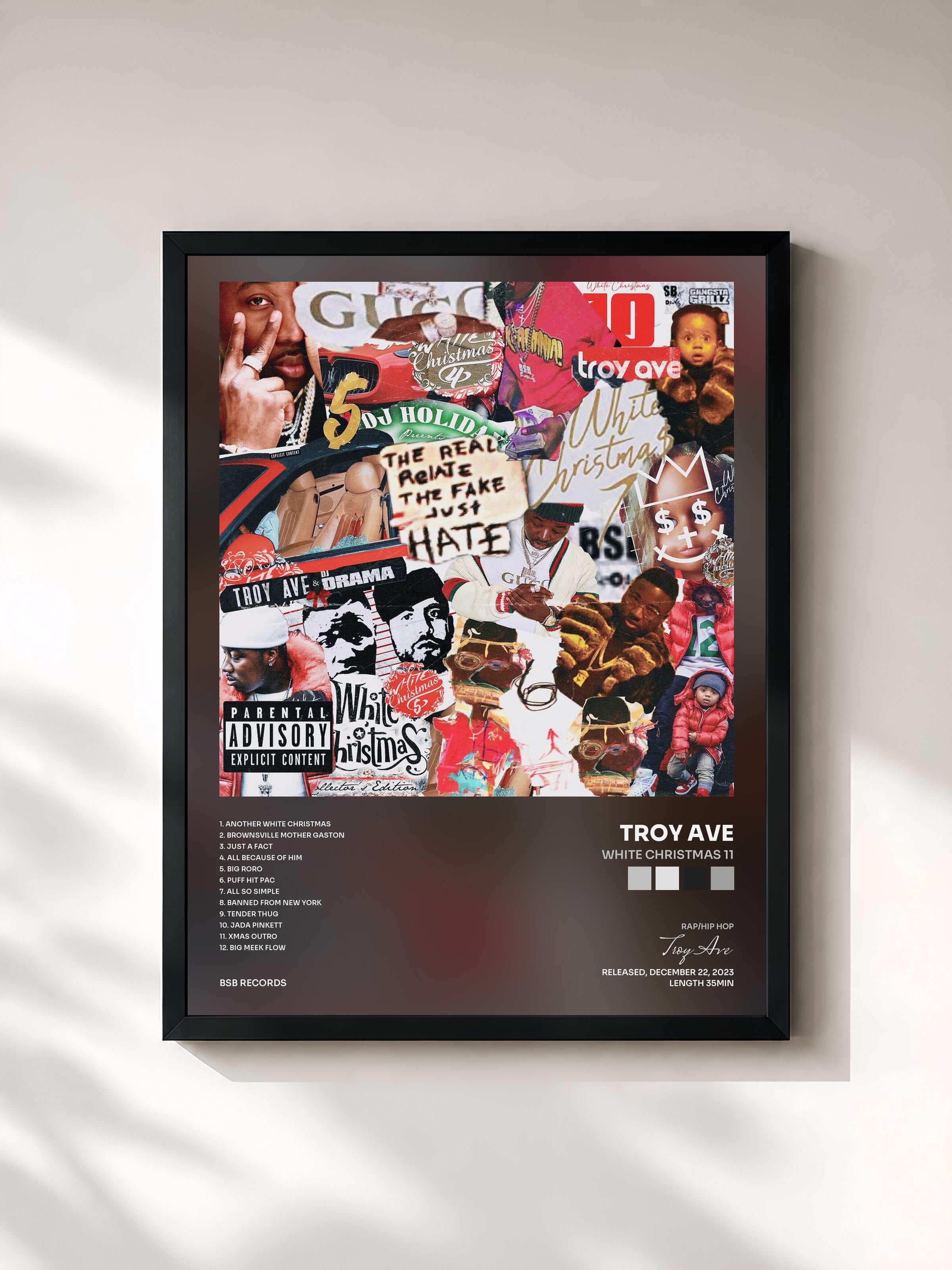 #noir Tableau de l'album White Christmas 11 de Troy Ave, cadre noir, imprimé et encadré en France