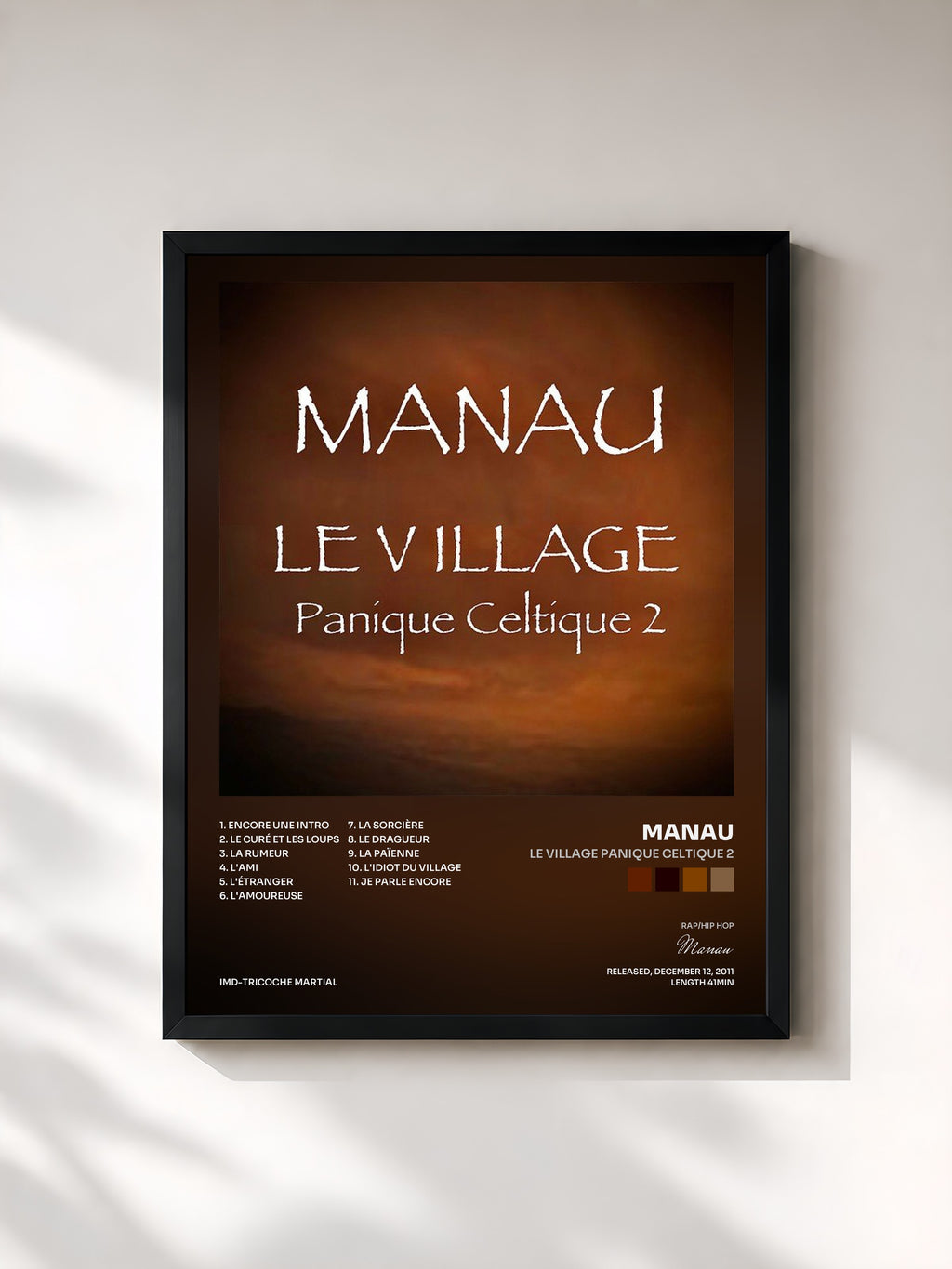 #noir Tableau de l'album Le village Panique celtique 2 de Manau, cadre noir, imprimé et encadré en France