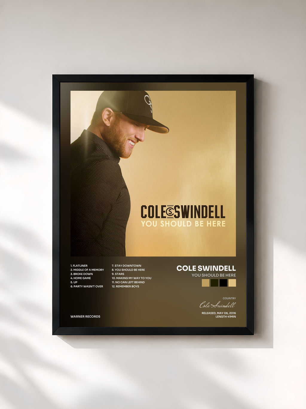 #noir Tableau de l'album You Should Be Here de Cole Swindell, cadre noir, imprimé et encadré en France