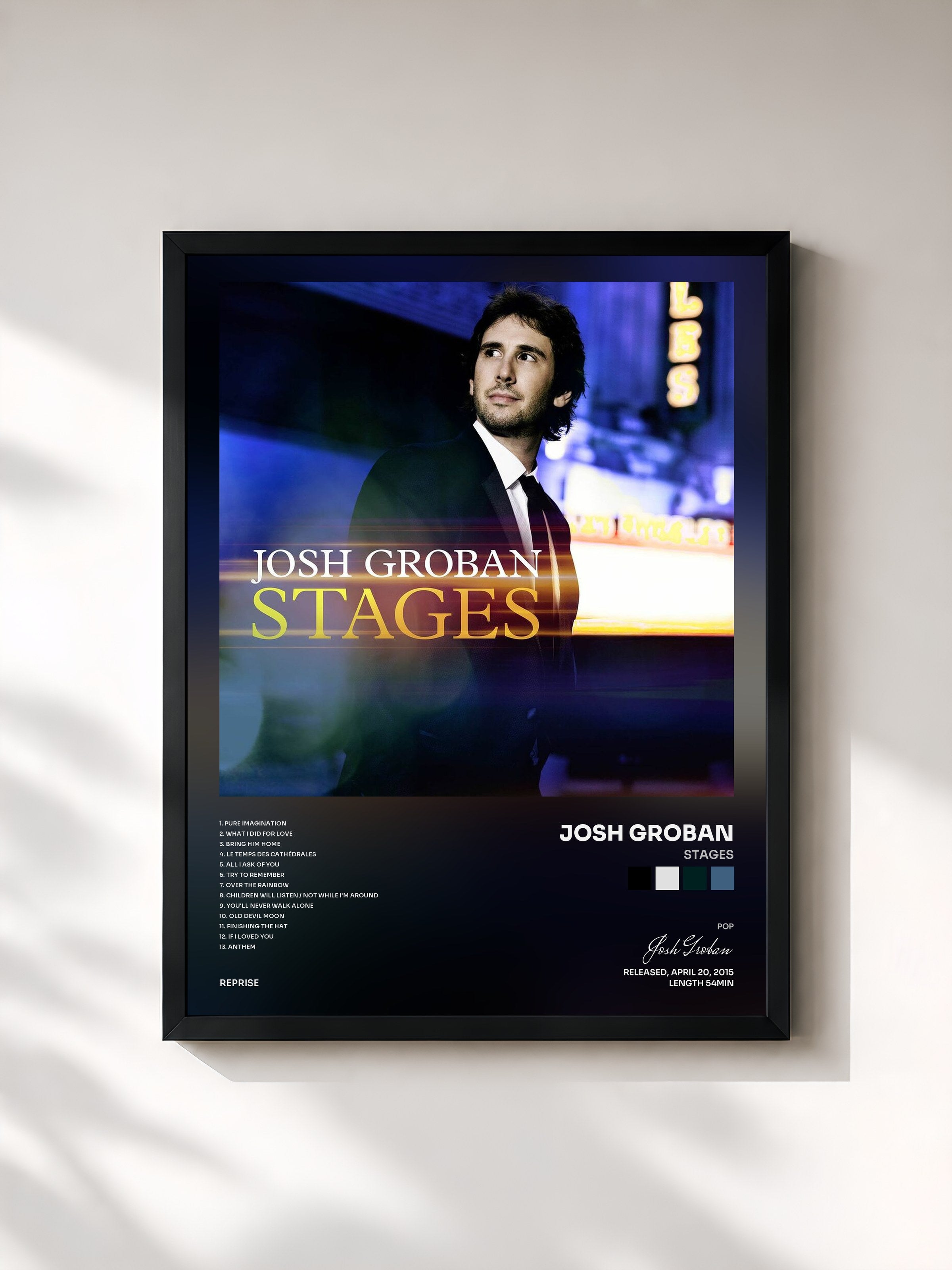 #noir Tableau de l'album Stages de Josh Groban, cadre noir, imprimé et encadré en France