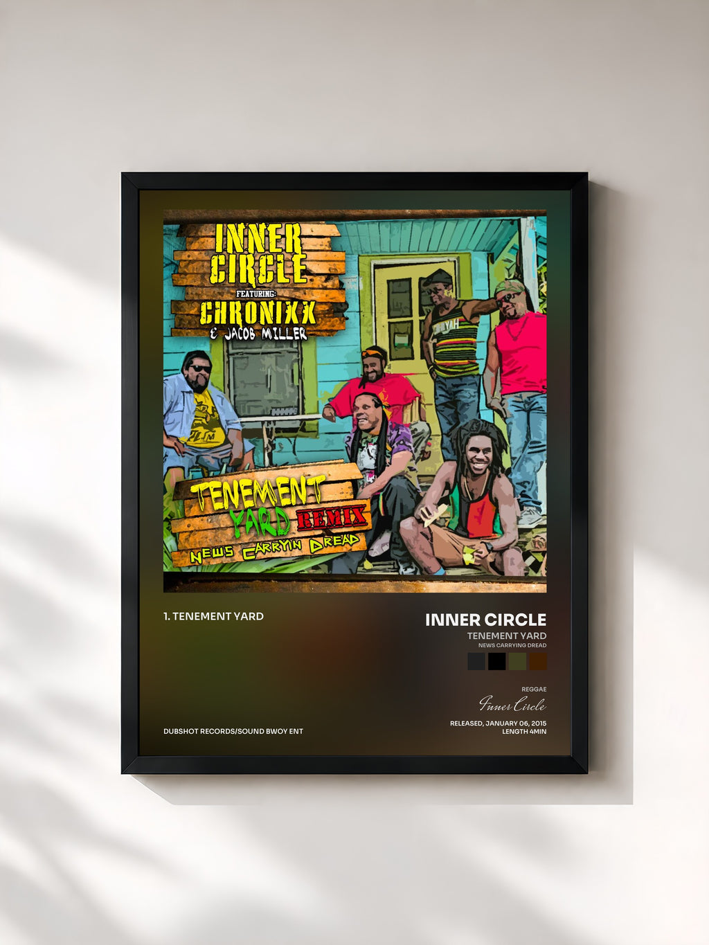 #noir Tableau de l'album Tenement Yard (News Carrying Dread) [feat. Chronixx, Jacob Miller] de Inner Circle, cadre noir, imprimé et encadré en France