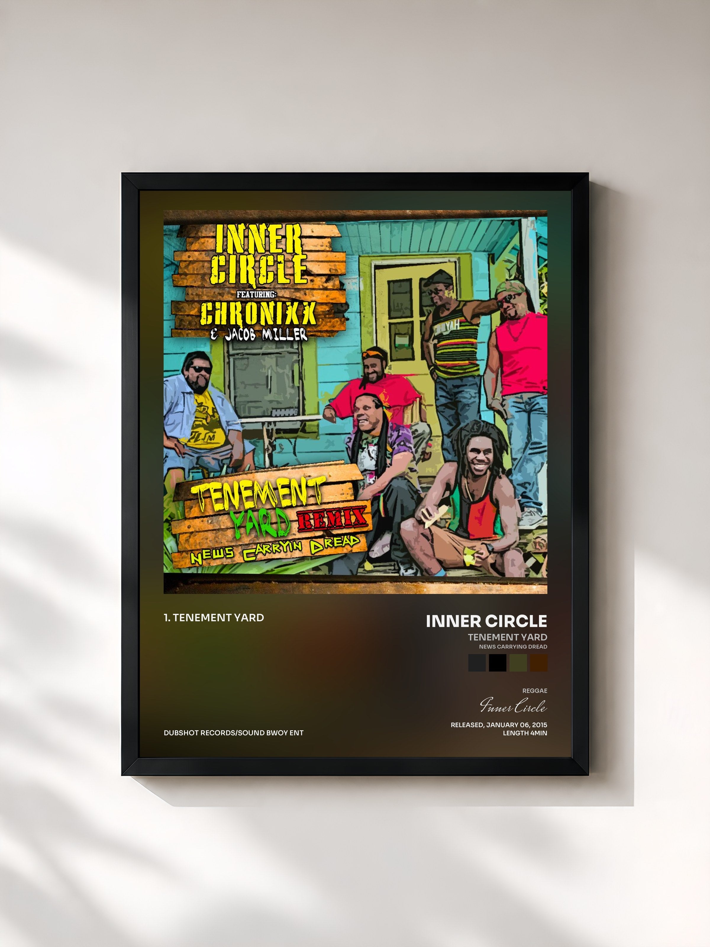 #noir Tableau de l'album Tenement Yard (News Carrying Dread) [feat. Chronixx, Jacob Miller] de Inner Circle, cadre noir, imprimé et encadré en France