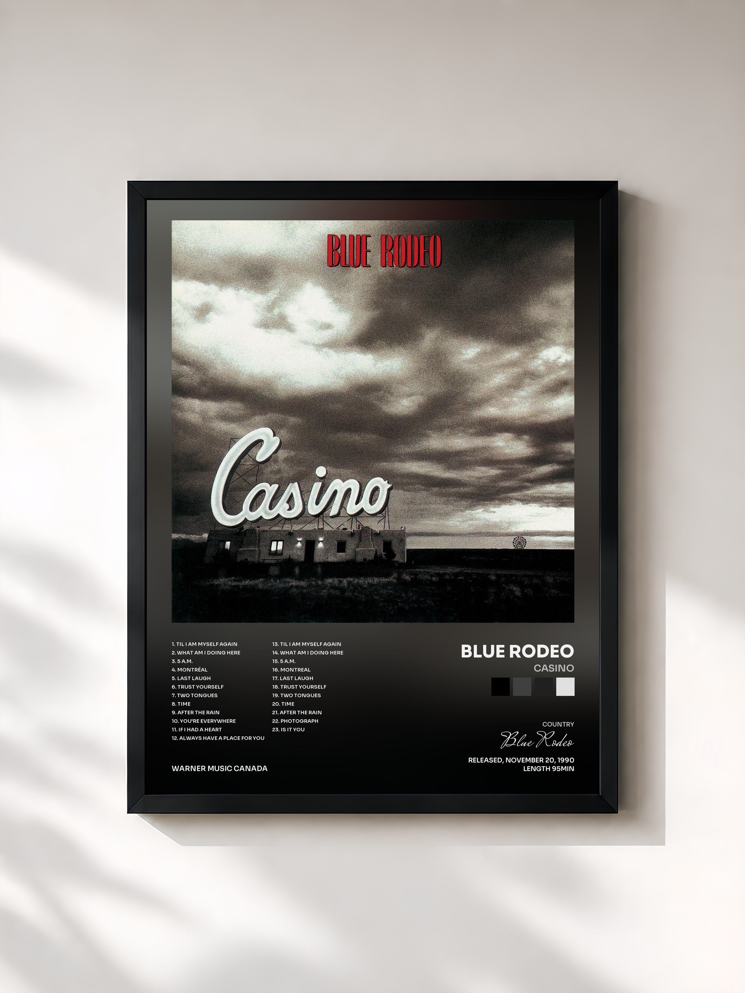 #noir Tableau de l'album Casino de Blue Rodeo, cadre noir, imprimé et encadré en France