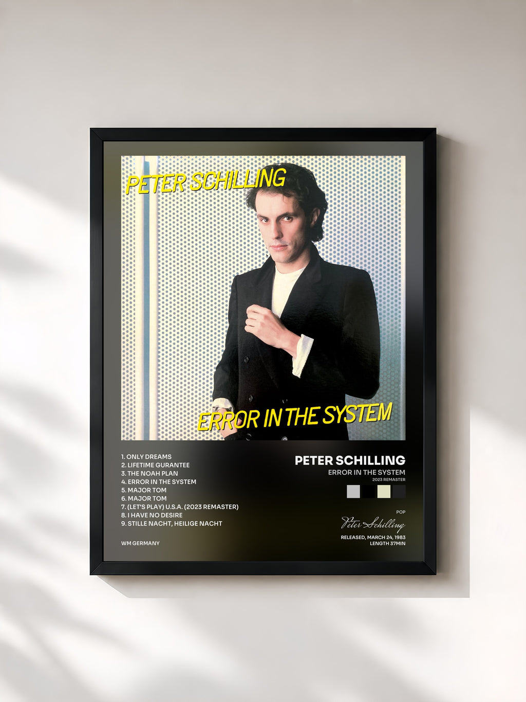 #noir Tableau de l'album Error in the System (2023 Remaster) de Peter Schilling, cadre noir, imprimé et encadré en France