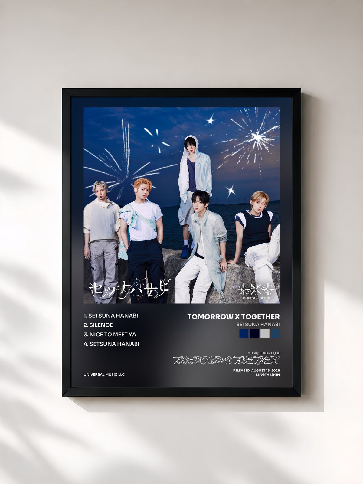 #noir Tableau de l'album Setsuna Hanabi de TOMORROW X TOGETHER, cadre noir, imprimé et encadré en France