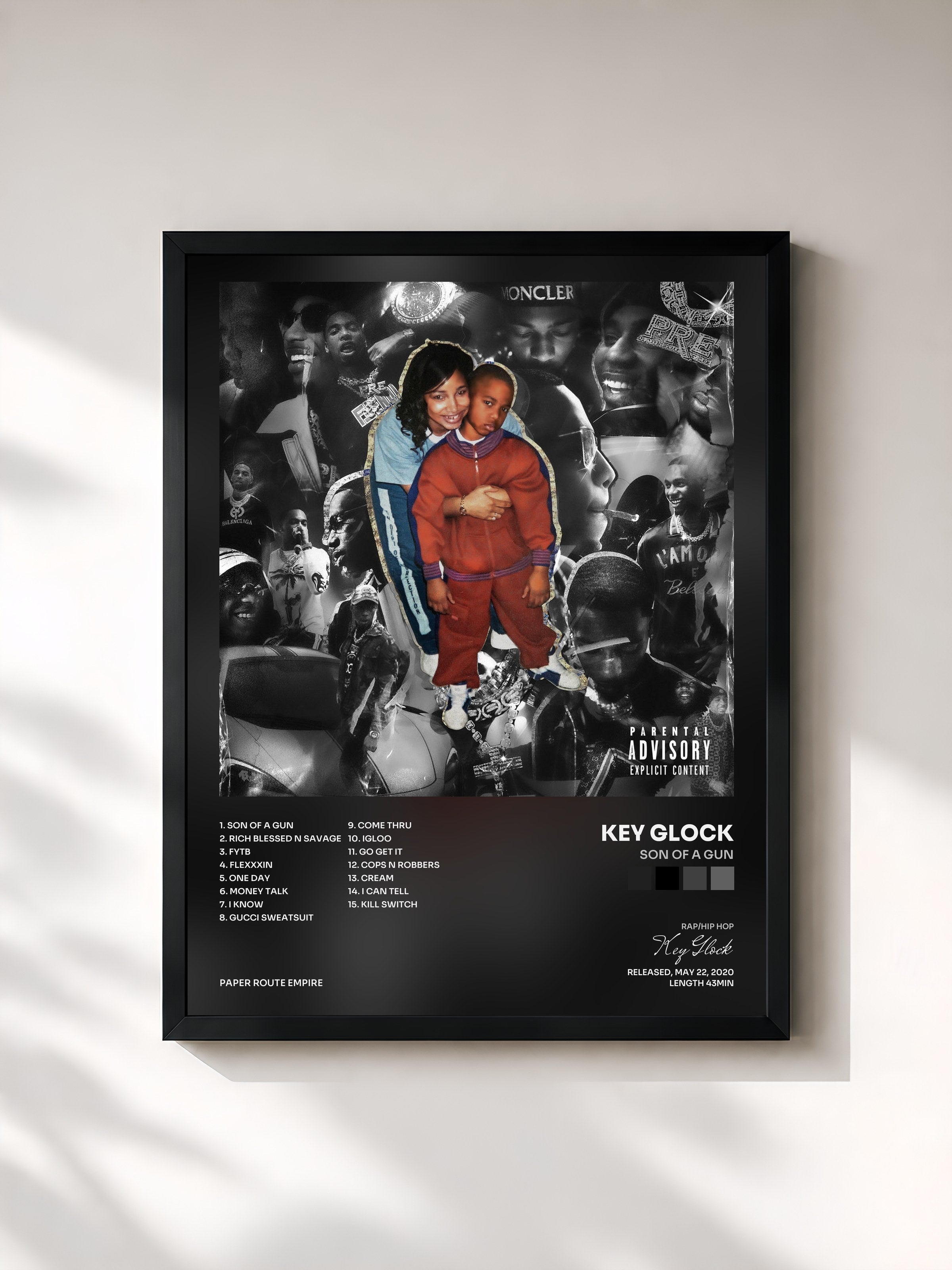 #noir Tableau de l'album Son Of A Gun de Key Glock, cadre noir, imprimé et encadré en France