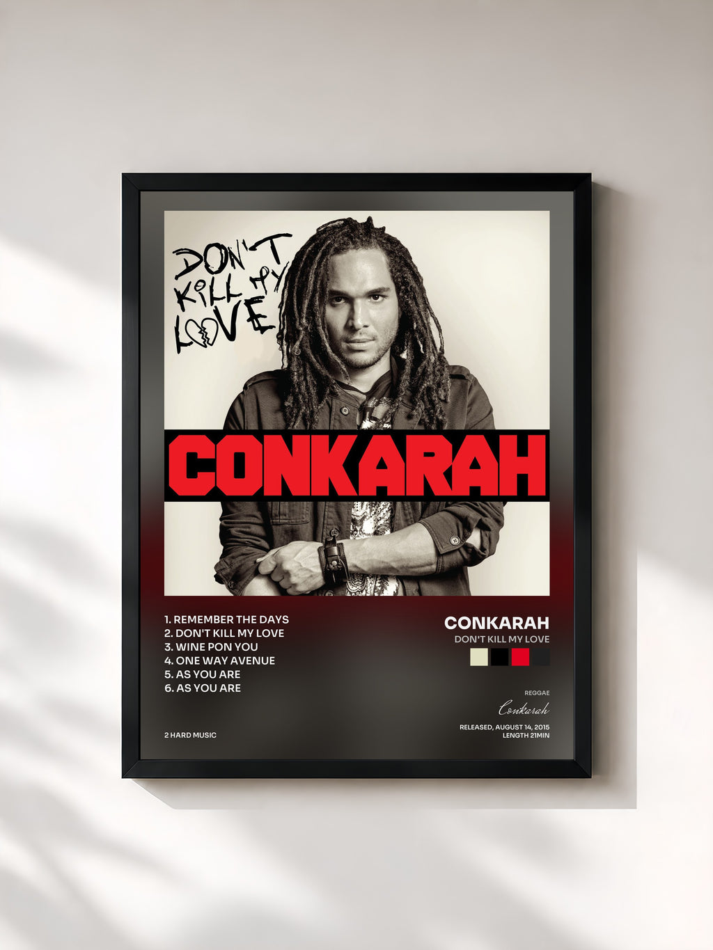 #noir Tableau de l'album Don't Kill My Love de Conkarah, cadre noir, imprimé et encadré en France