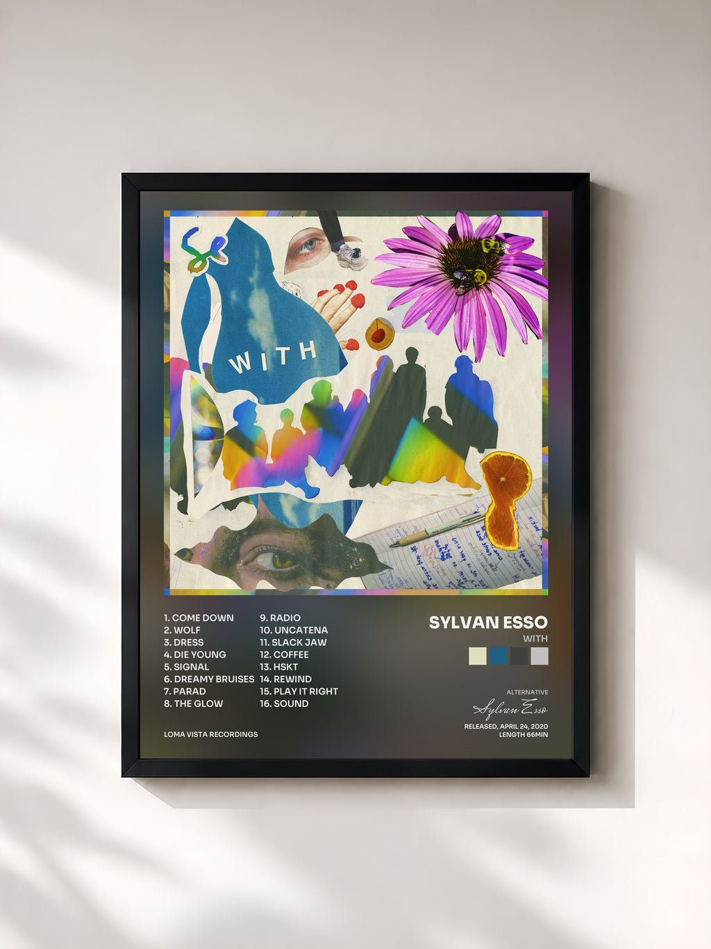 #noir Tableau de l'album WITH de Sylvan Esso, cadre noir, imprimé et encadré en France