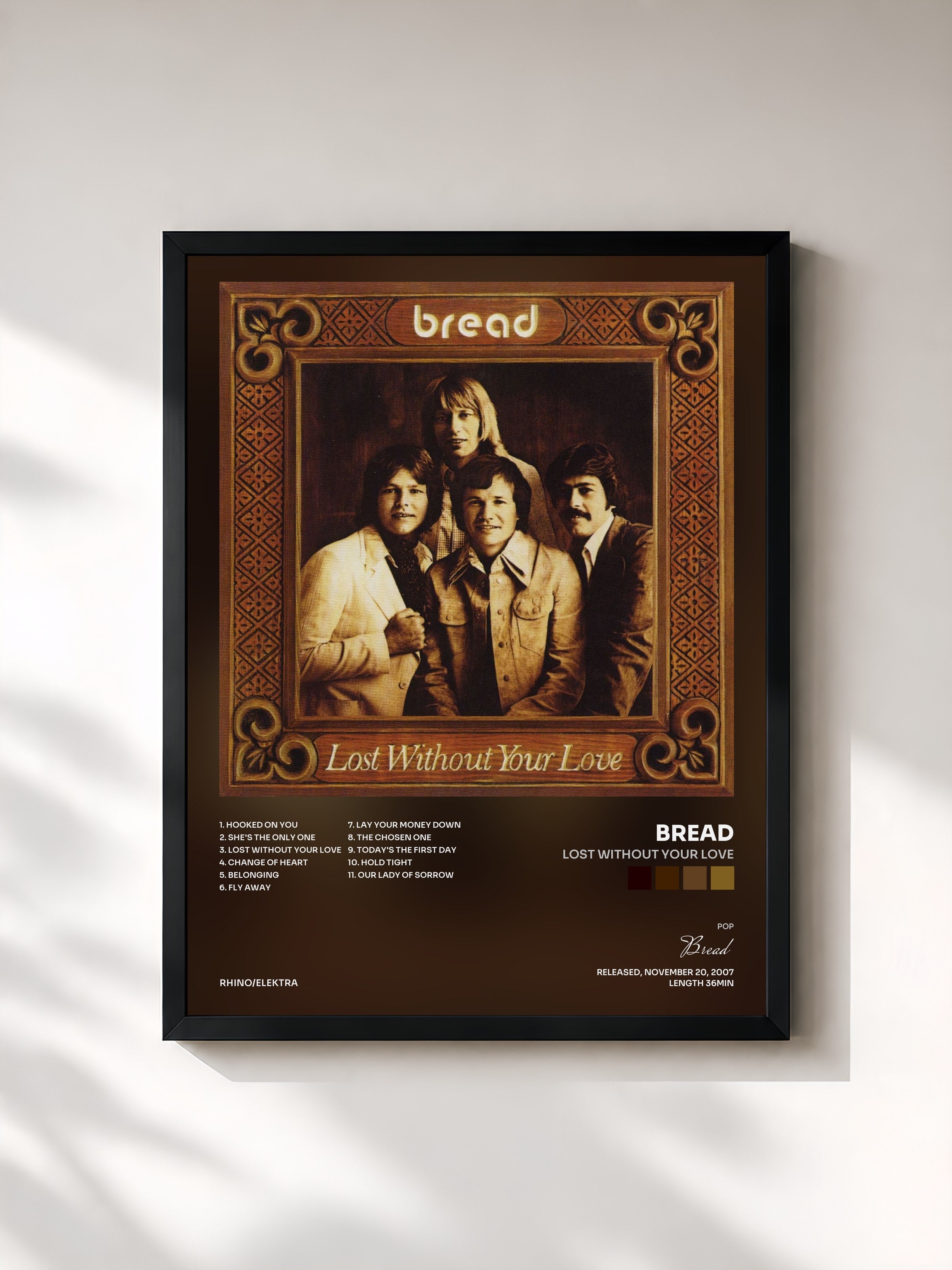 #noir Tableau de l'album Lost Without Your Love de Bread, cadre noir, imprimé et encadré en France