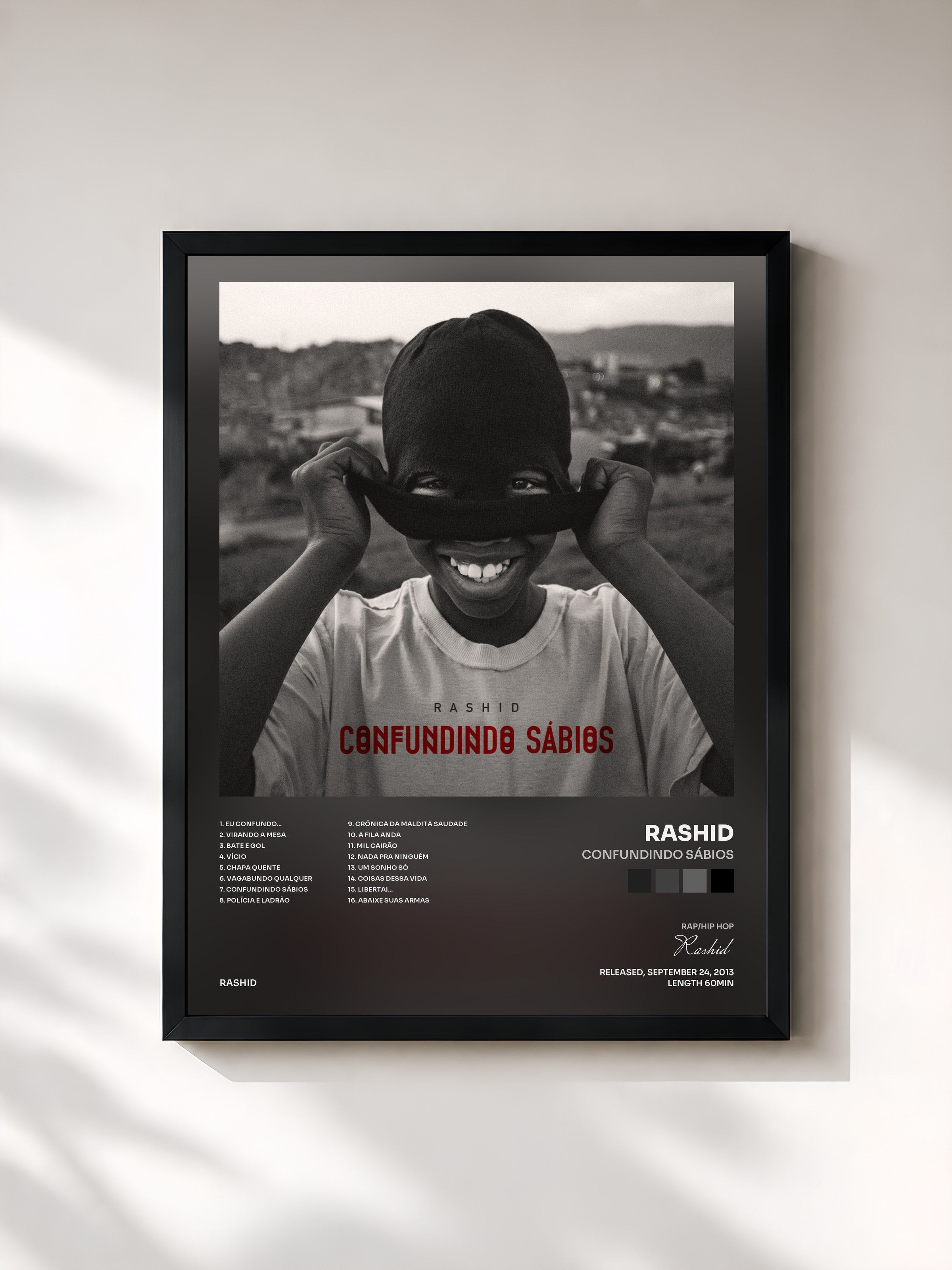 #noir Tableau de l'album Confundindo Sábios de Rashid, cadre noir, imprimé et encadré en France