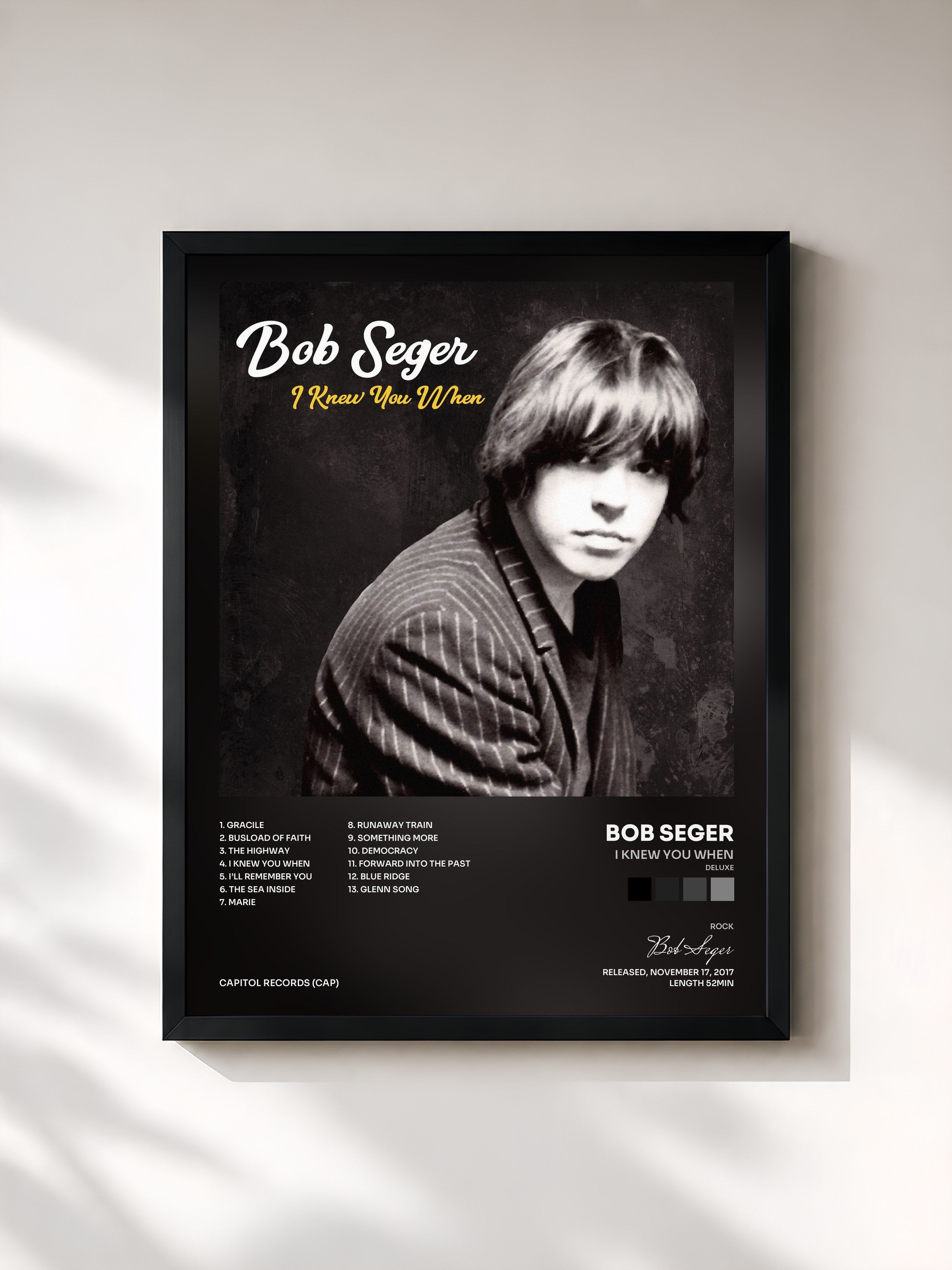 #noir Tableau de l'album I Knew You When (Deluxe) de Bob Seger, cadre noir, imprimé et encadré en France
