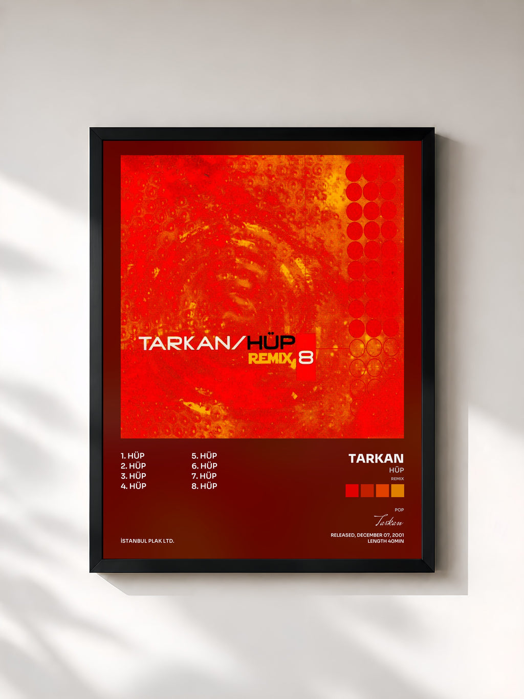 #noir Tableau de l'album Hüp (Remix) de Tarkan, cadre noir, imprimé et encadré en France