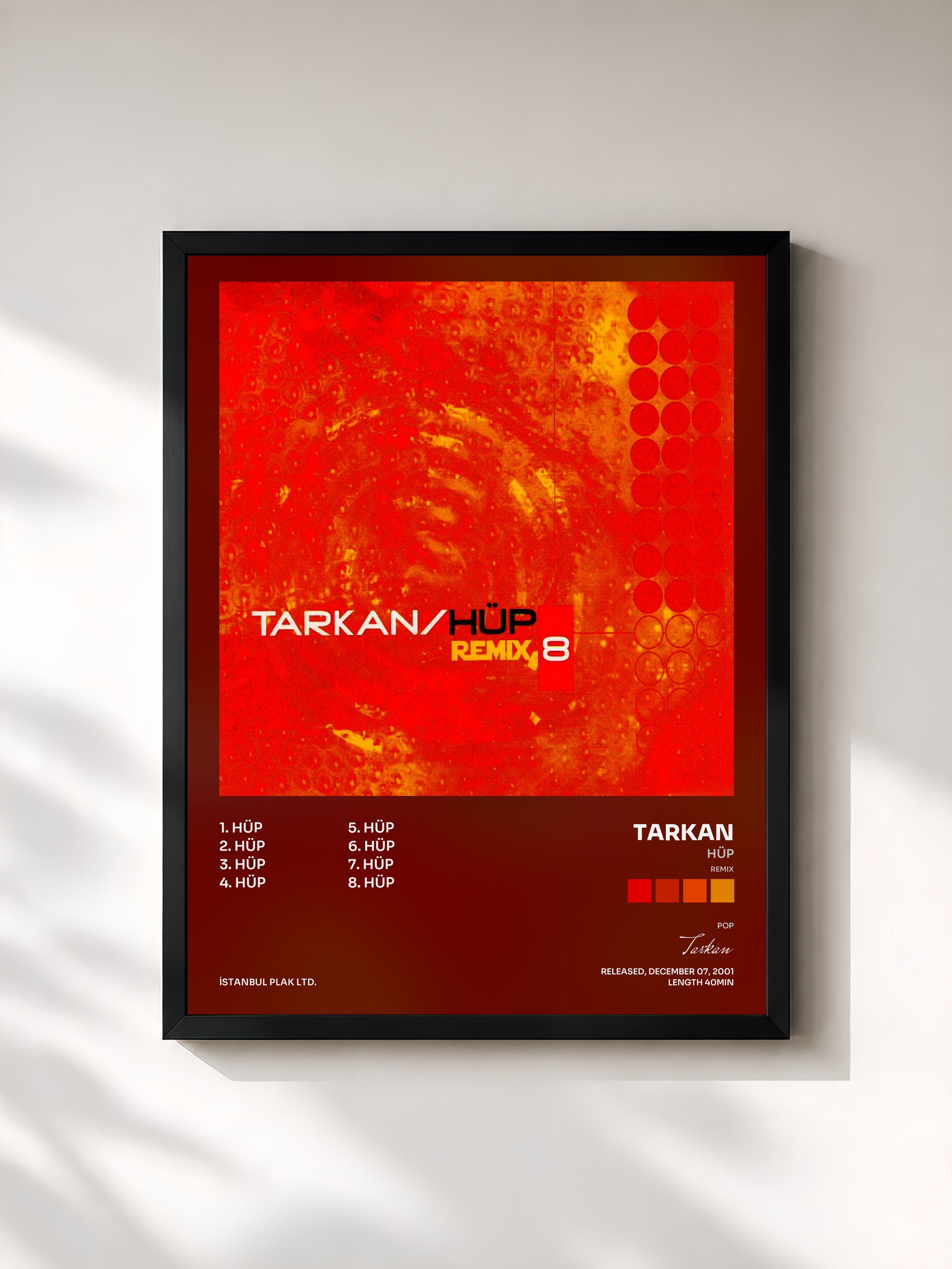 #noir Tableau de l'album Hüp (Remix) de Tarkan, cadre noir, imprimé et encadré en France