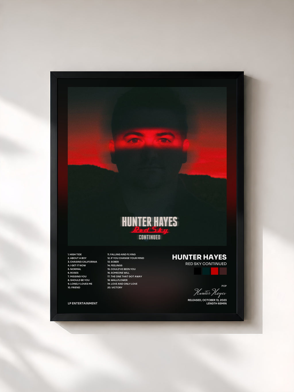 #noir Tableau de l'album Red Sky Continued de Hunter Hayes, cadre noir, imprimé et encadré en France
