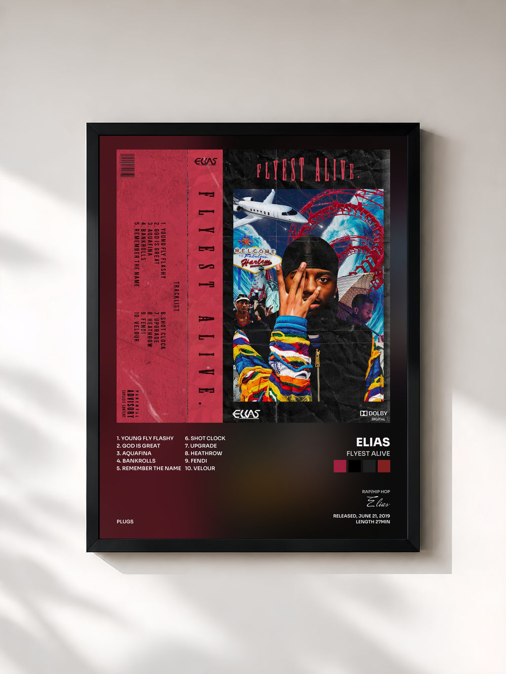 #noir Tableau de l'album Flyest Alive de Elias, cadre noir, imprimé et encadré en France