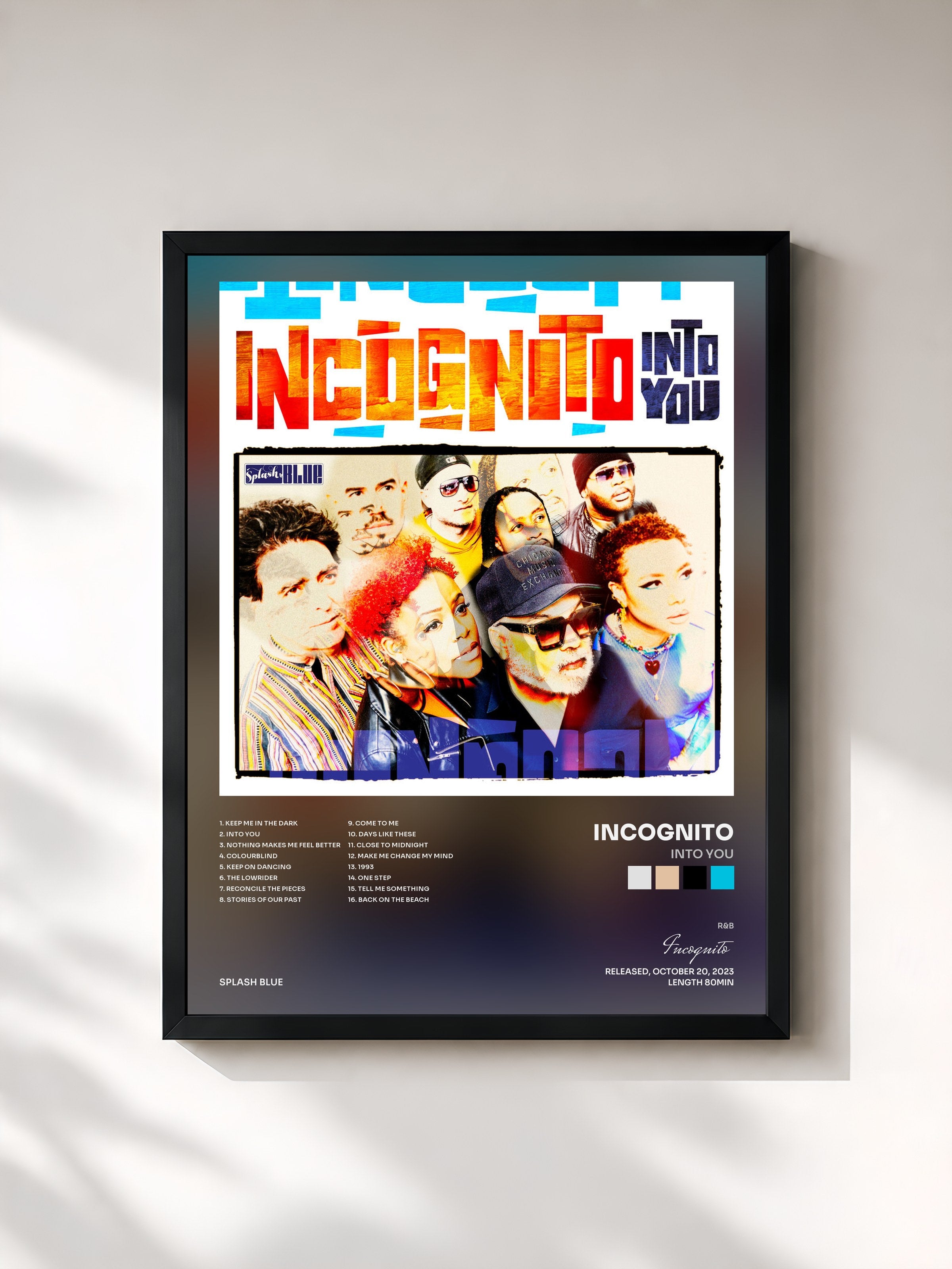 #noir Tableau de l'album Into You de Incognito, cadre noir, imprimé et encadré en France