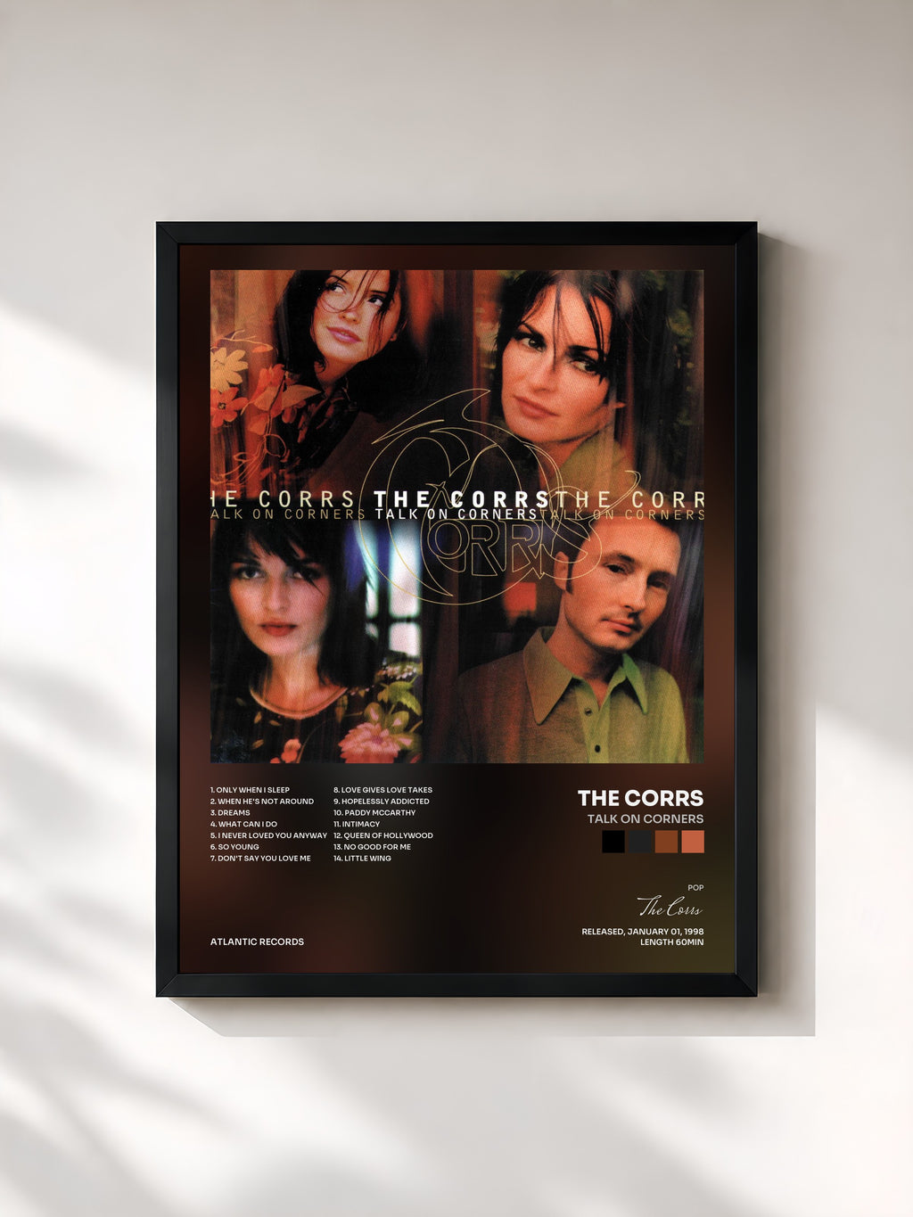 #noir Tableau de l'album Talk on Corners de The Corrs, cadre noir, imprimé et encadré en France