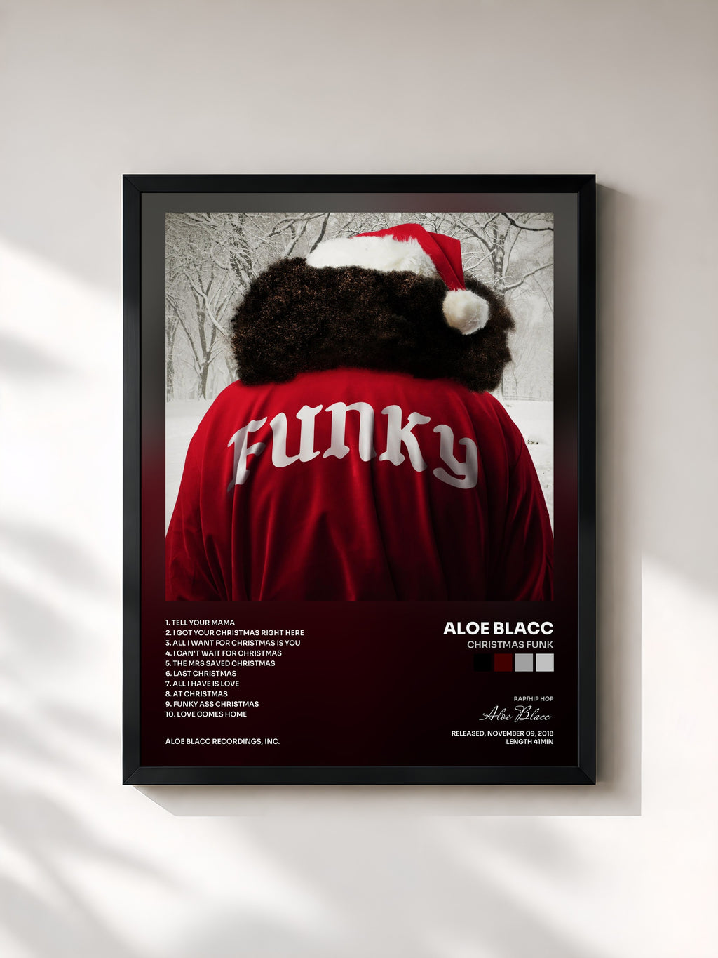 #noir Tableau de l'album Christmas Funk de Aloe Blacc, cadre noir, imprimé et encadré en France
