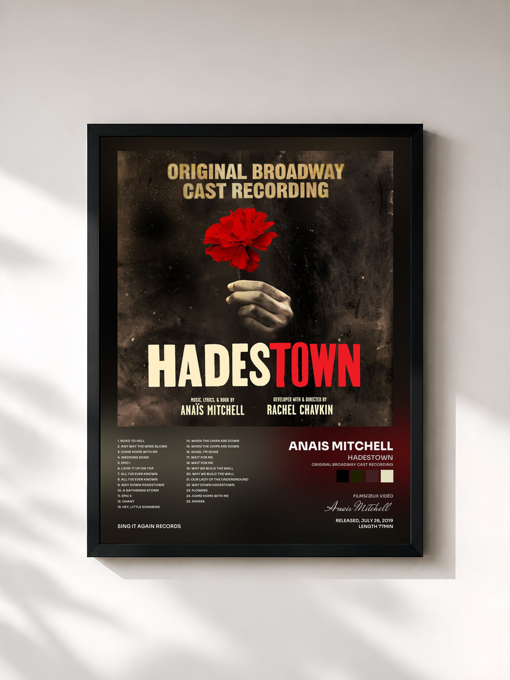 #noir Tableau de l'album Hadestown (Original Broadway Cast Recording) de Anais Mitchell, cadre noir, imprimé et encadré en France