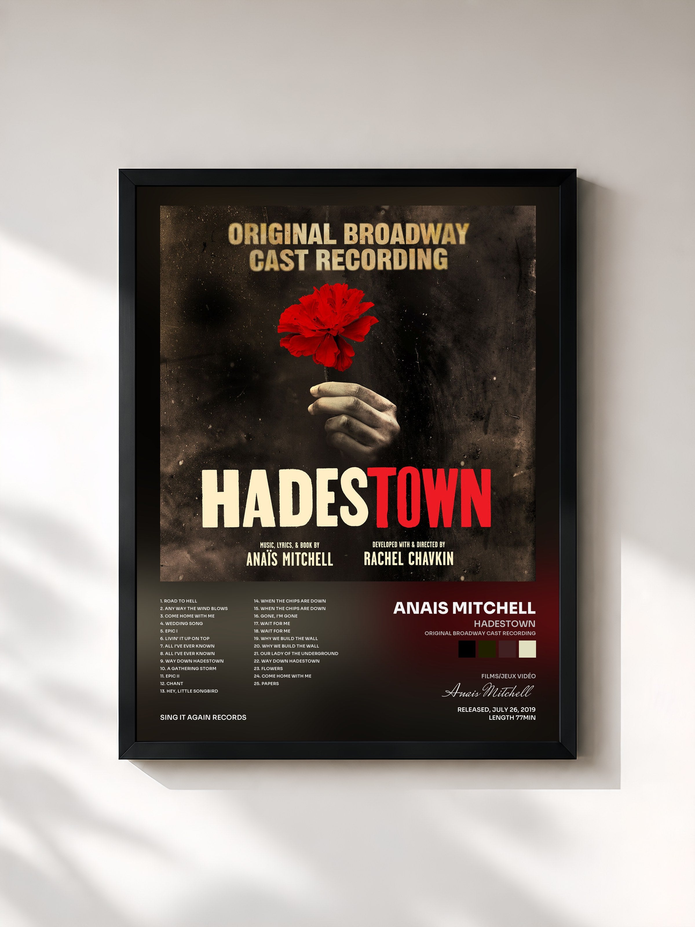 #noir Tableau de l'album Hadestown (Original Broadway Cast Recording) de Anais Mitchell, cadre noir, imprimé et encadré en France