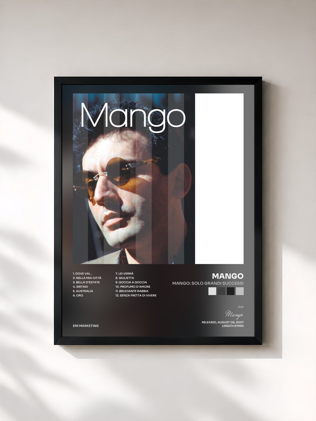 #noir Tableau de l'album Mango: Solo Grandi Successi de Mango, cadre noir, imprimé et encadré en France