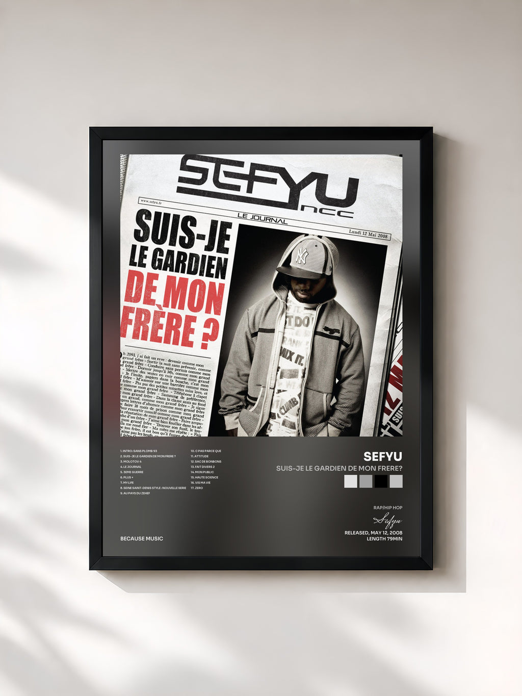 #noir Tableau de l'album Suis-Je Le Gardien de Mon Frere? de Sefyu, cadre noir, imprimé et encadré en France