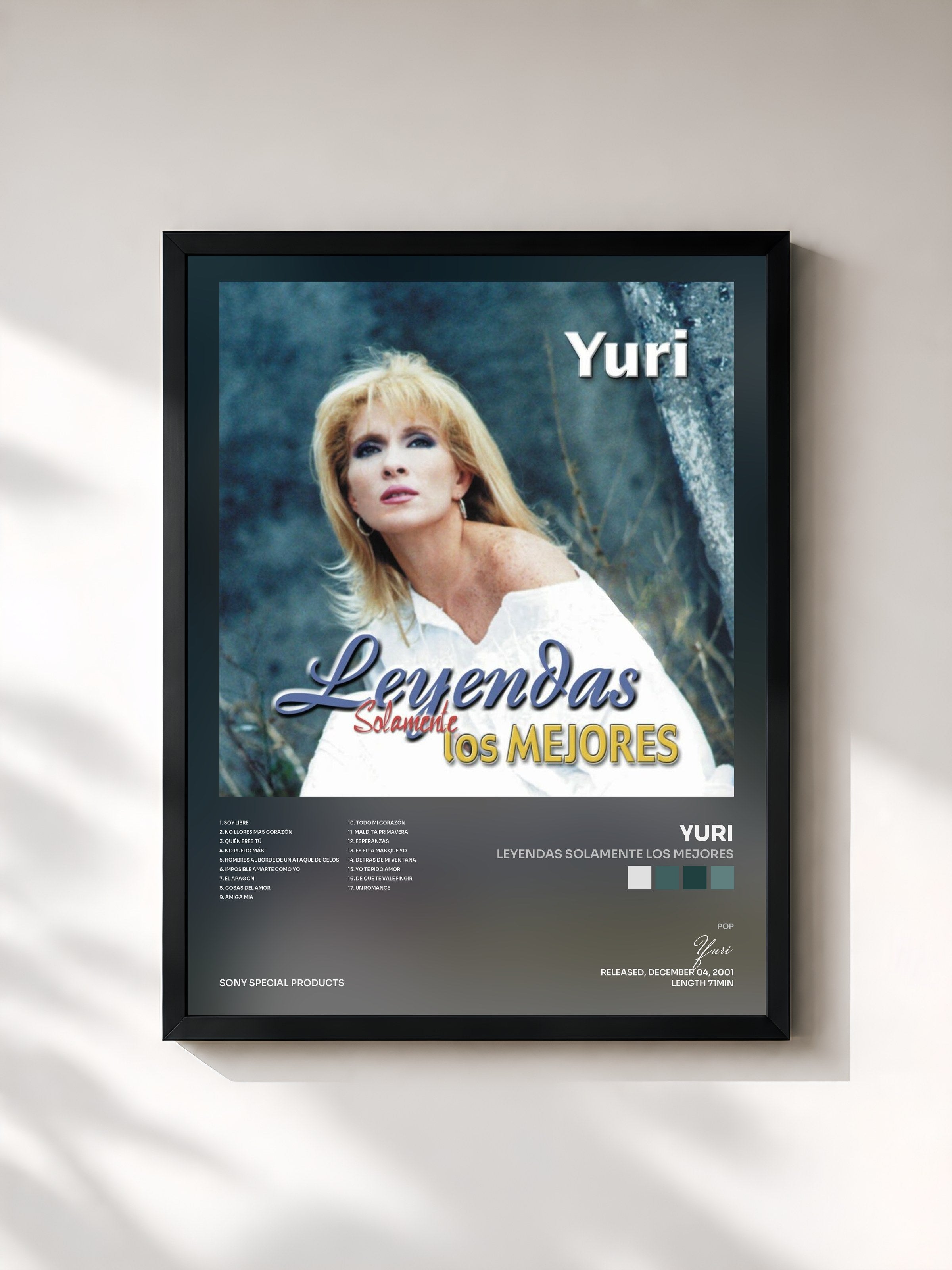 #noir Tableau de l'album Leyendas Solamente Los Mejores de Yuri, cadre noir, imprimé et encadré en France
