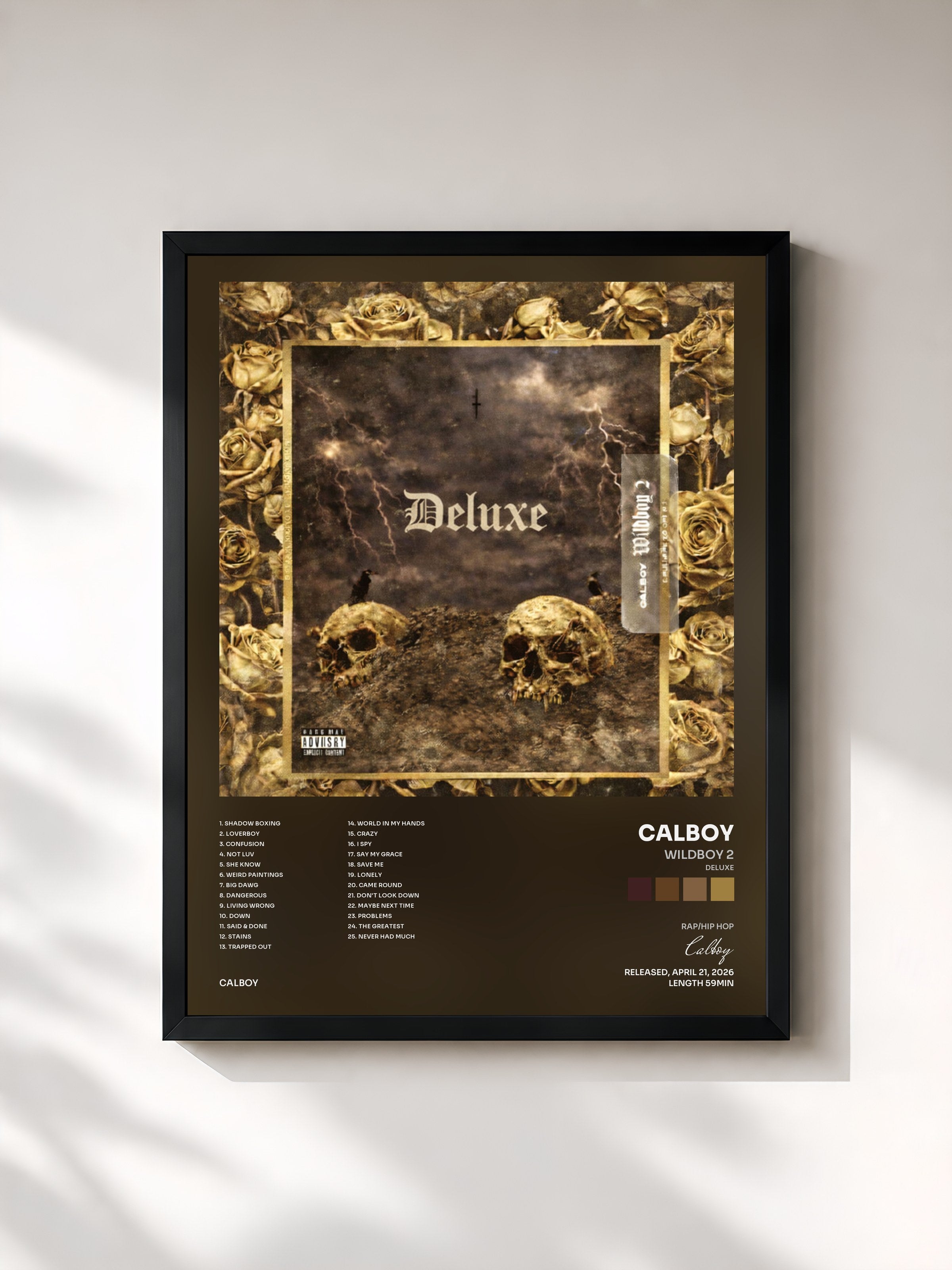 #noir Tableau de l'album Wildboy 2 (Deluxe) de Calboy, cadre noir, imprimé et encadré en France