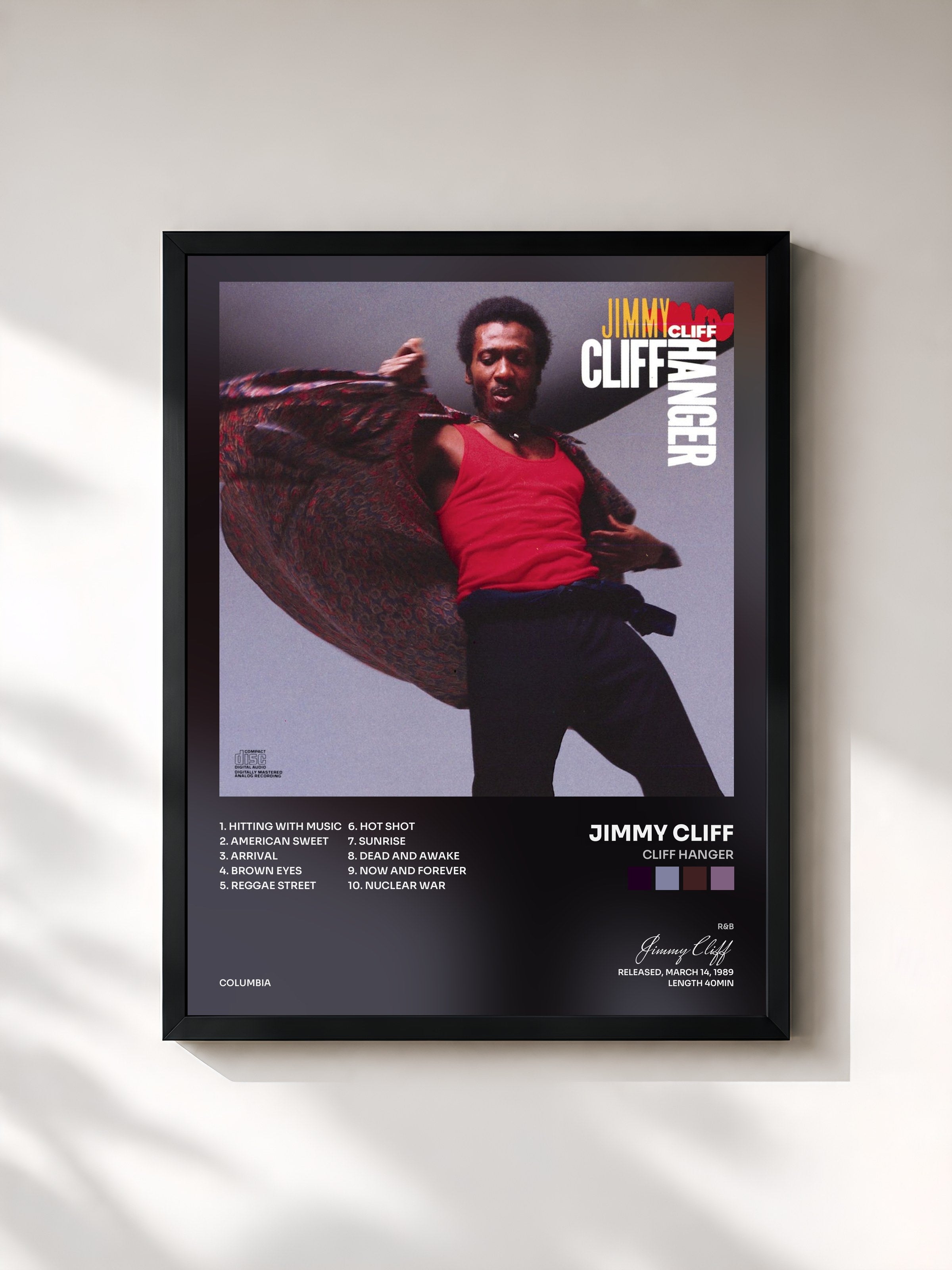 #noir Tableau de l'album Cliff Hanger de Jimmy Cliff, cadre noir, imprimé et encadré en France