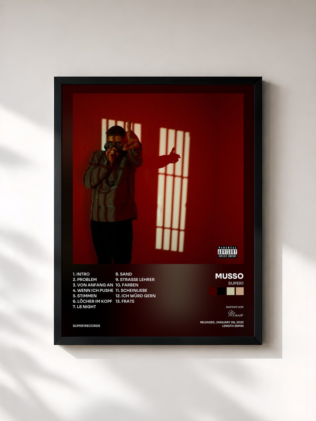 #noir Tableau de l'album SUPER1 de Musso, cadre noir, imprimé et encadré en France