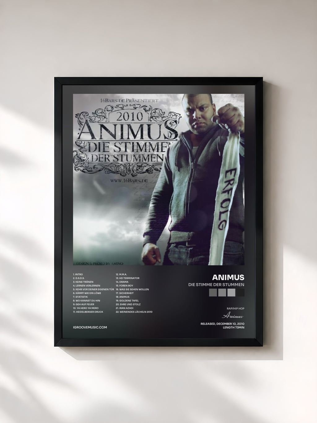 #noir Tableau de l'album Die Stimme der Stummen de Animus, cadre noir, imprimé et encadré en France