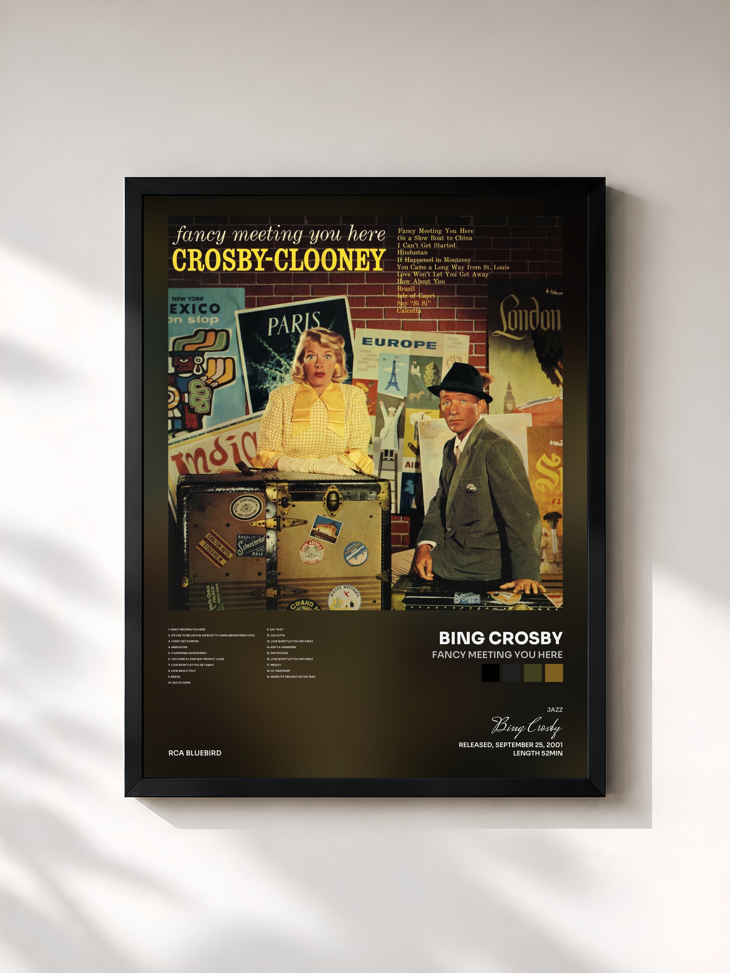#noir Tableau de l'album Fancy Meeting You Here de Bing Crosby, cadre noir, imprimé et encadré en France