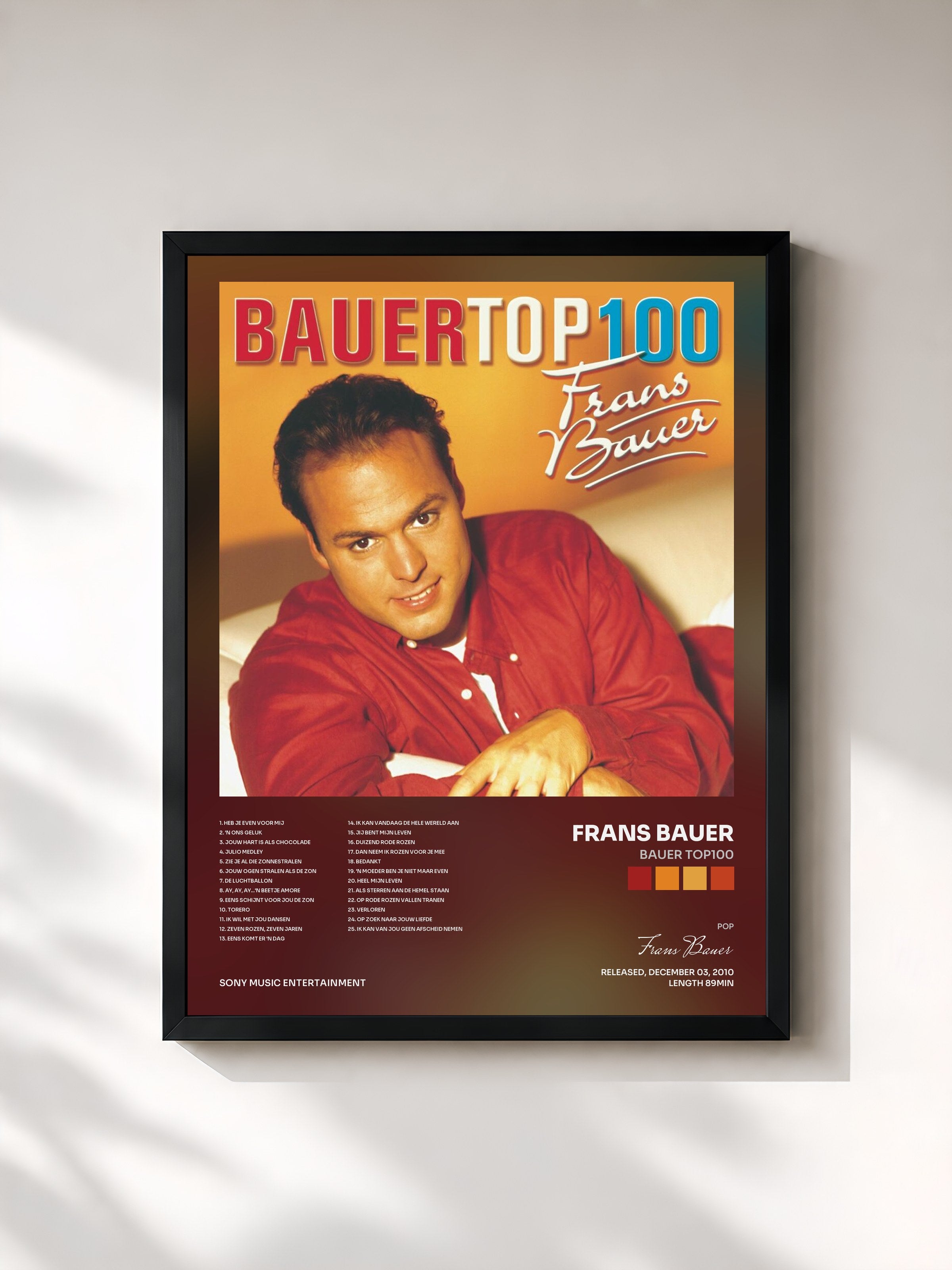 #noir Tableau de l'album Bauer Top100 de Frans Bauer, cadre noir, imprimé et encadré en France