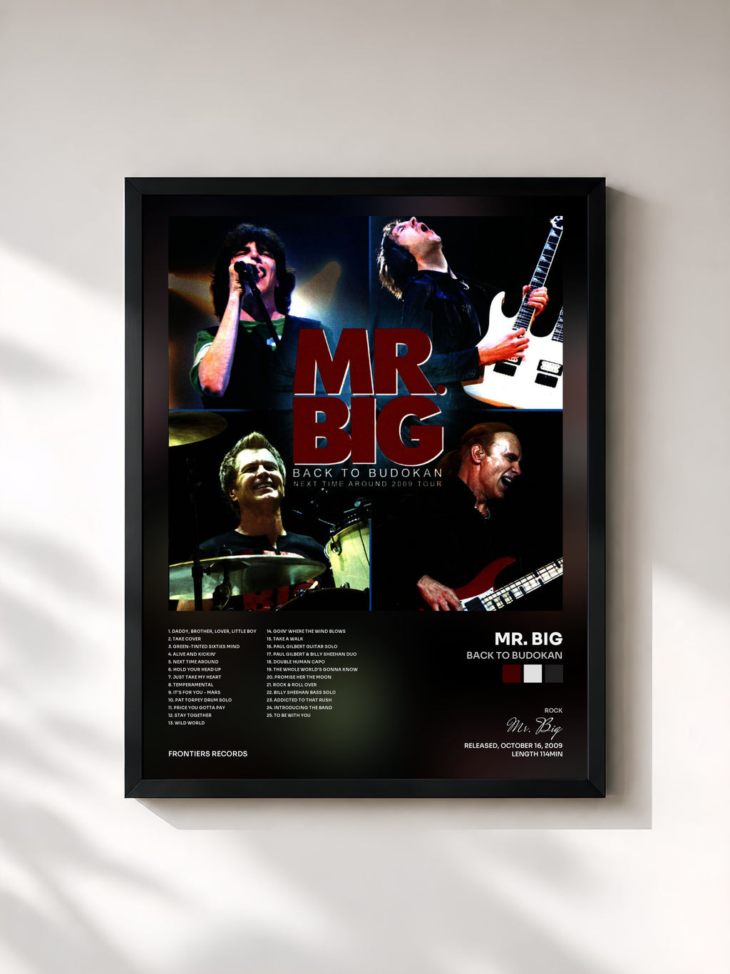 #noir Tableau de l'album Back To Budokan de Mr. Big, cadre noir, imprimé et encadré en France