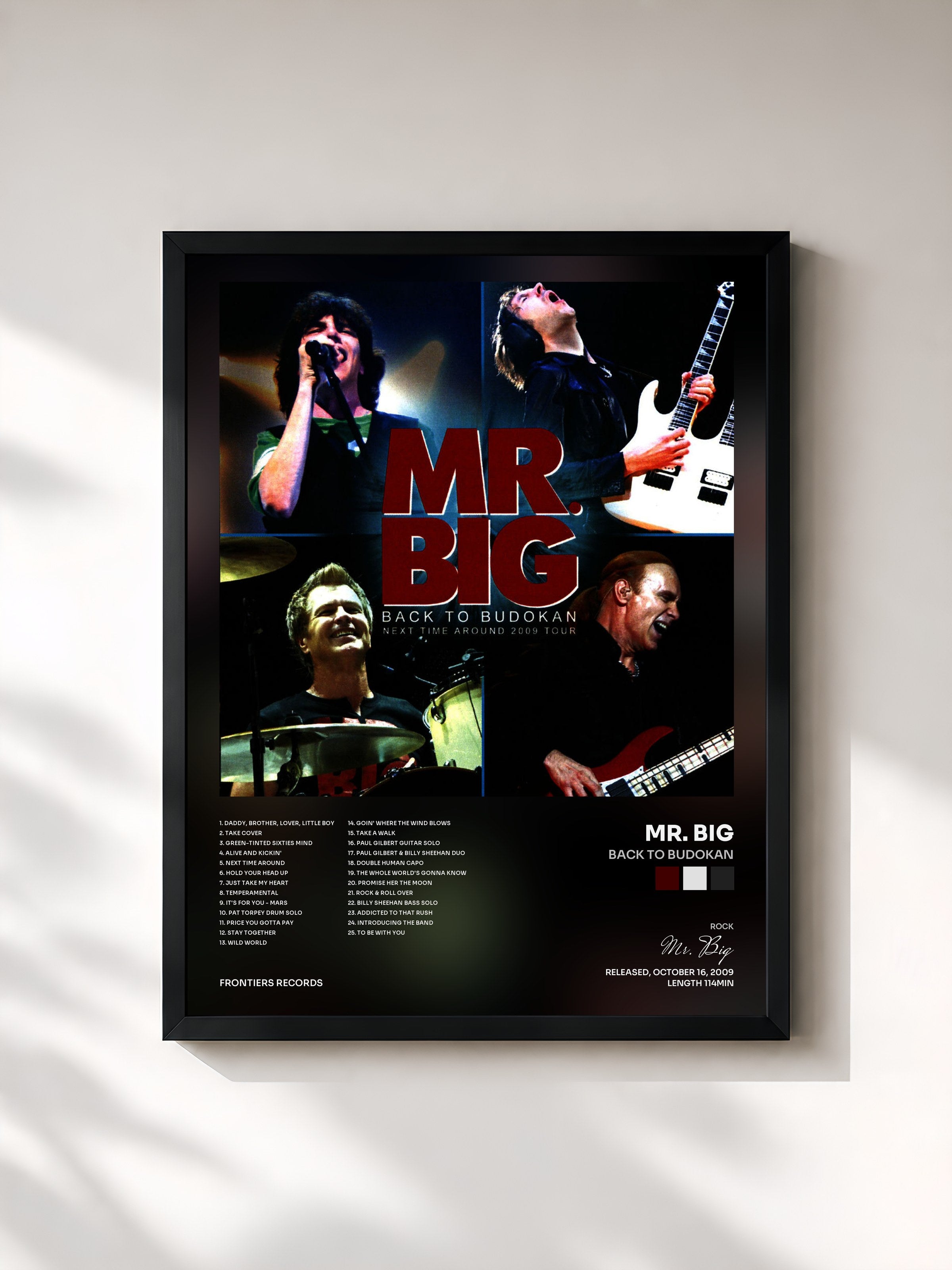 #noir Tableau de l'album Back To Budokan de Mr. Big, cadre noir, imprimé et encadré en France