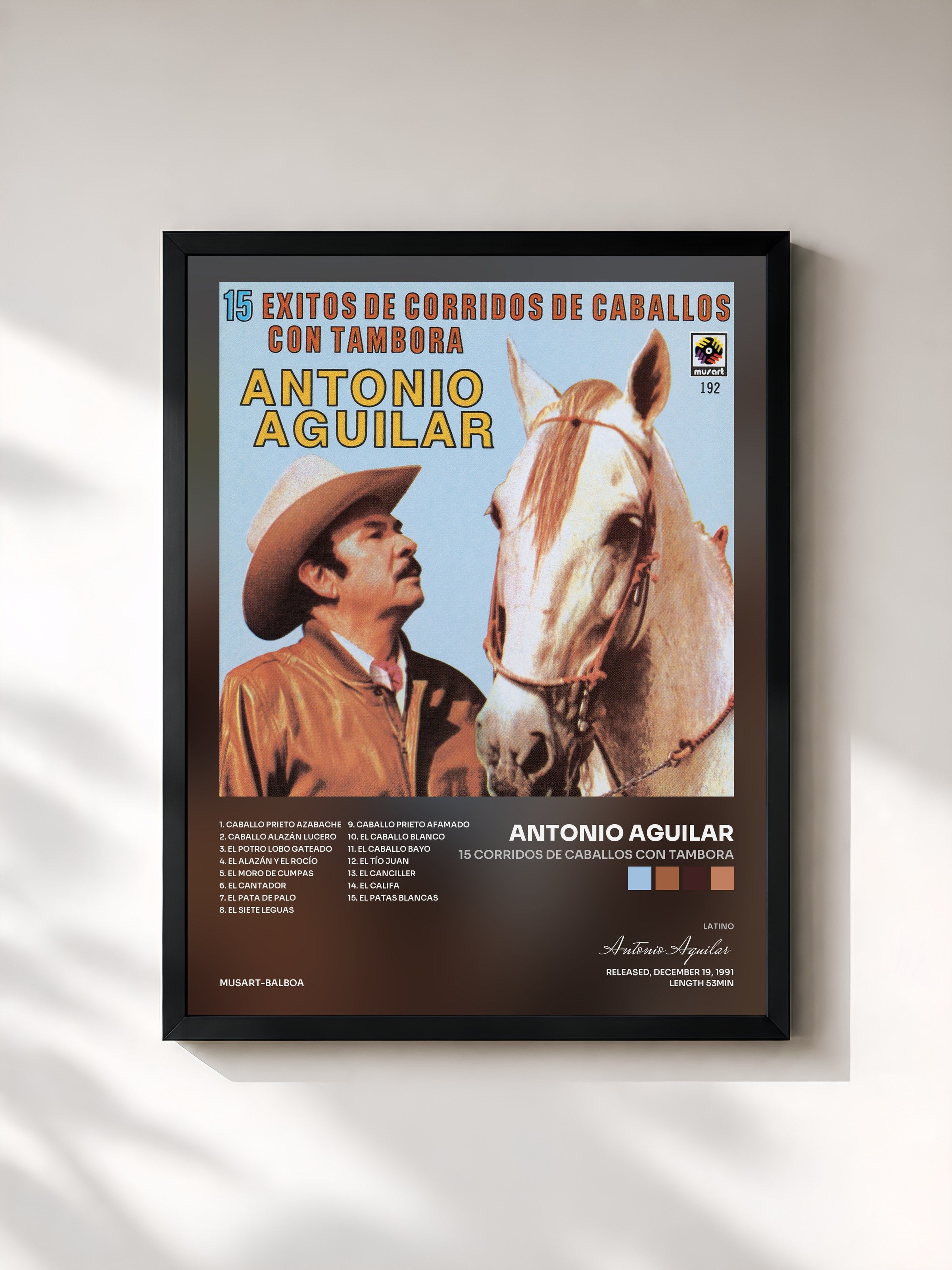 #noir Tableau de l'album 15 Corridos De Caballos Con Tambora de Antonio Aguilar, cadre noir, imprimé et encadré en France